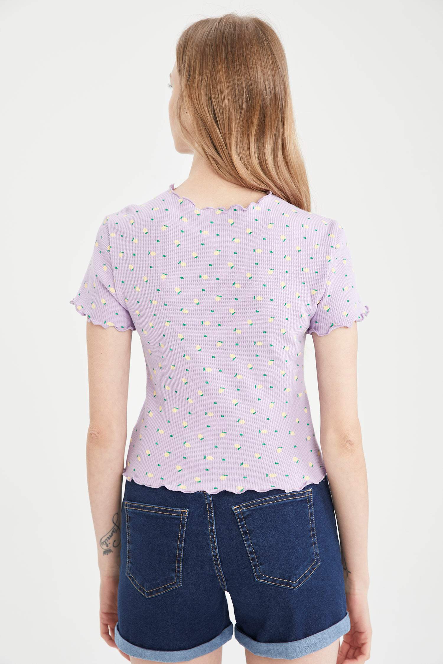 Slogan Baskılı Waffle Slim Fit Kısa Kollu Tişört