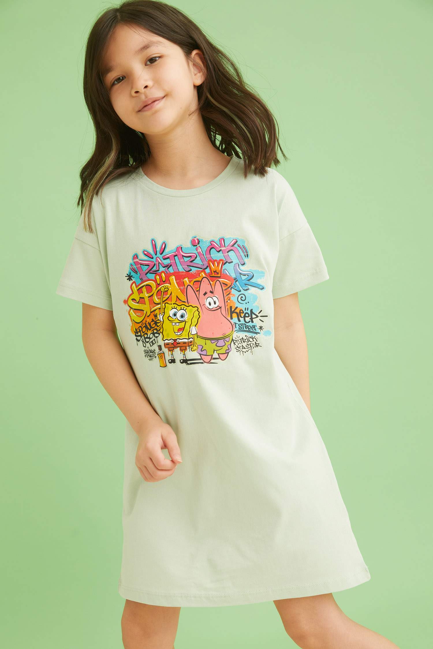 Kız Çocuk SpongeBob SquarePants Lisanslı Kısa Kollu Tişört Elbise