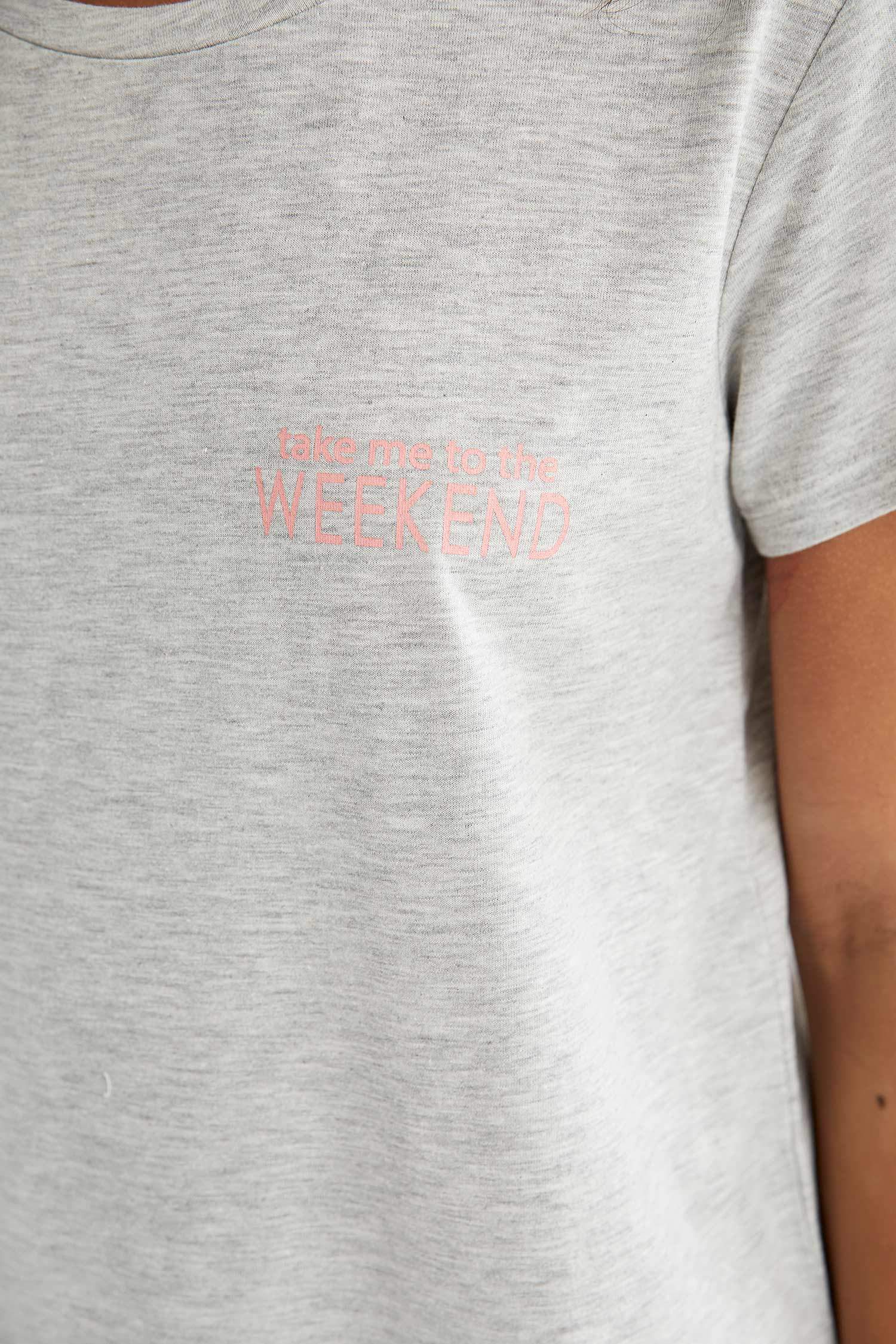Slogan Baskılı Relax Fit Pijama Takımı