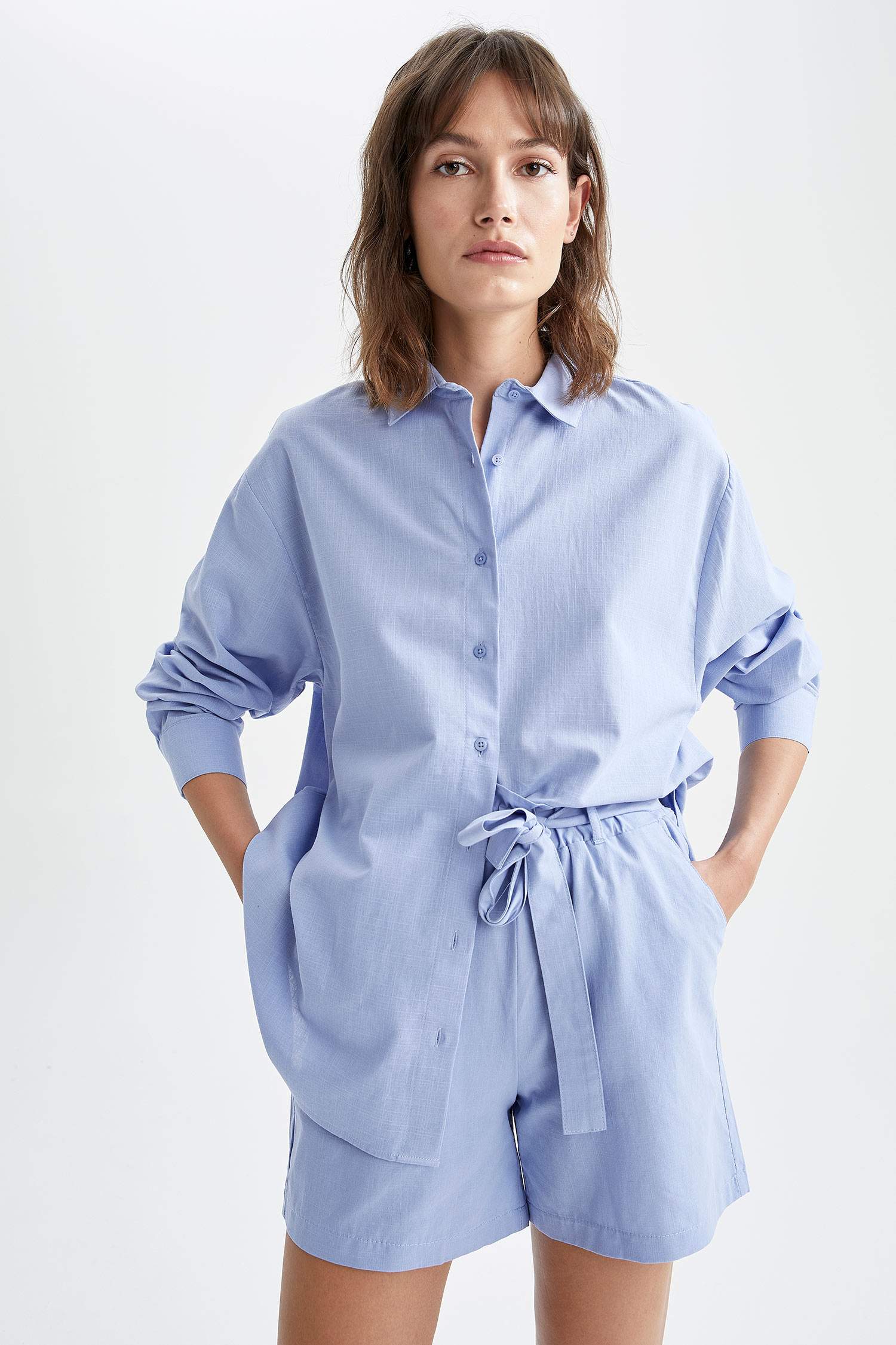 Basic Apolet Kol Oversize Fit Poplin Gömlek