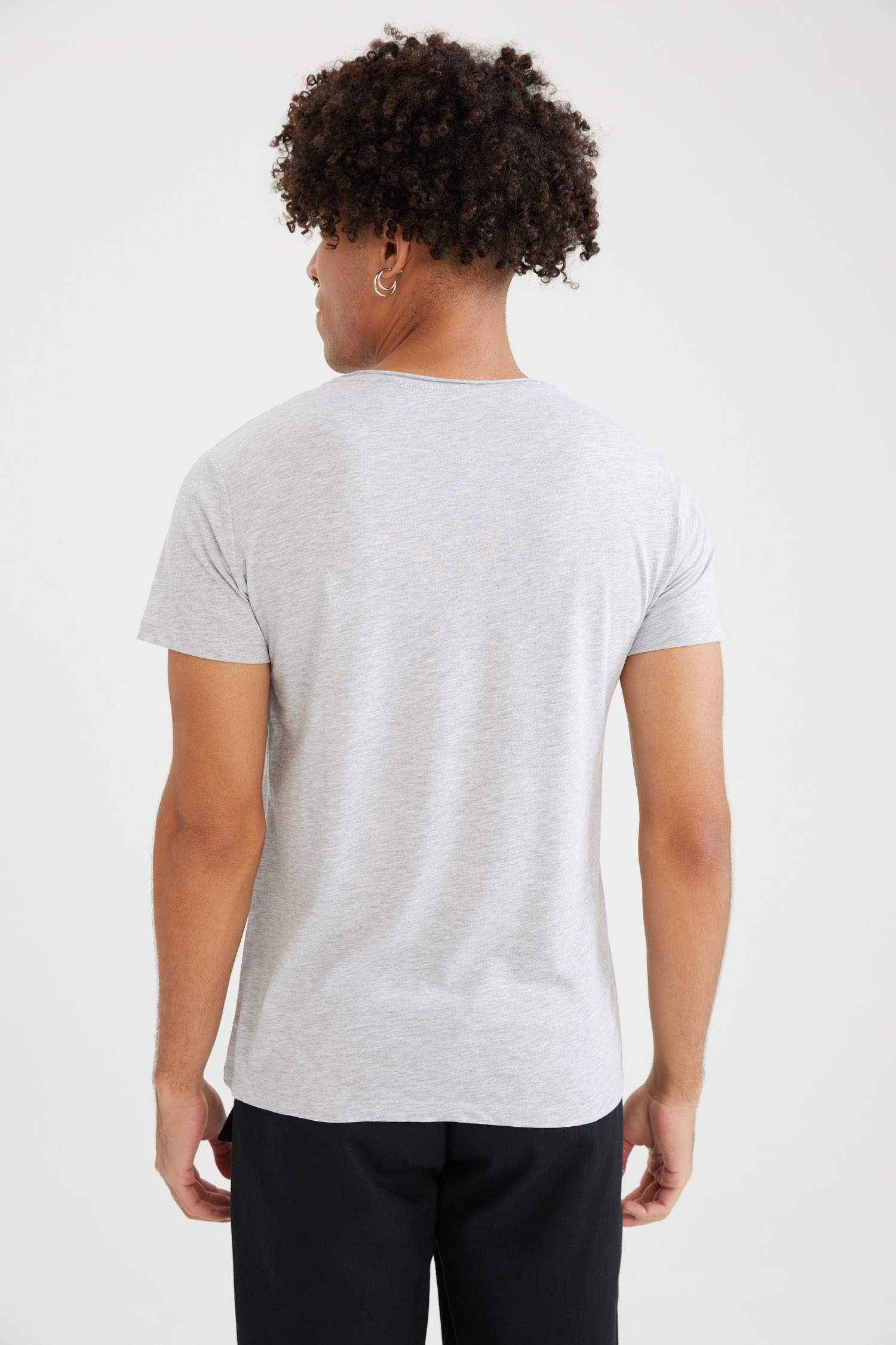 Slim Fit Bisiklet Yaka Slogan Baskılı Kısa Kollu Tişört
