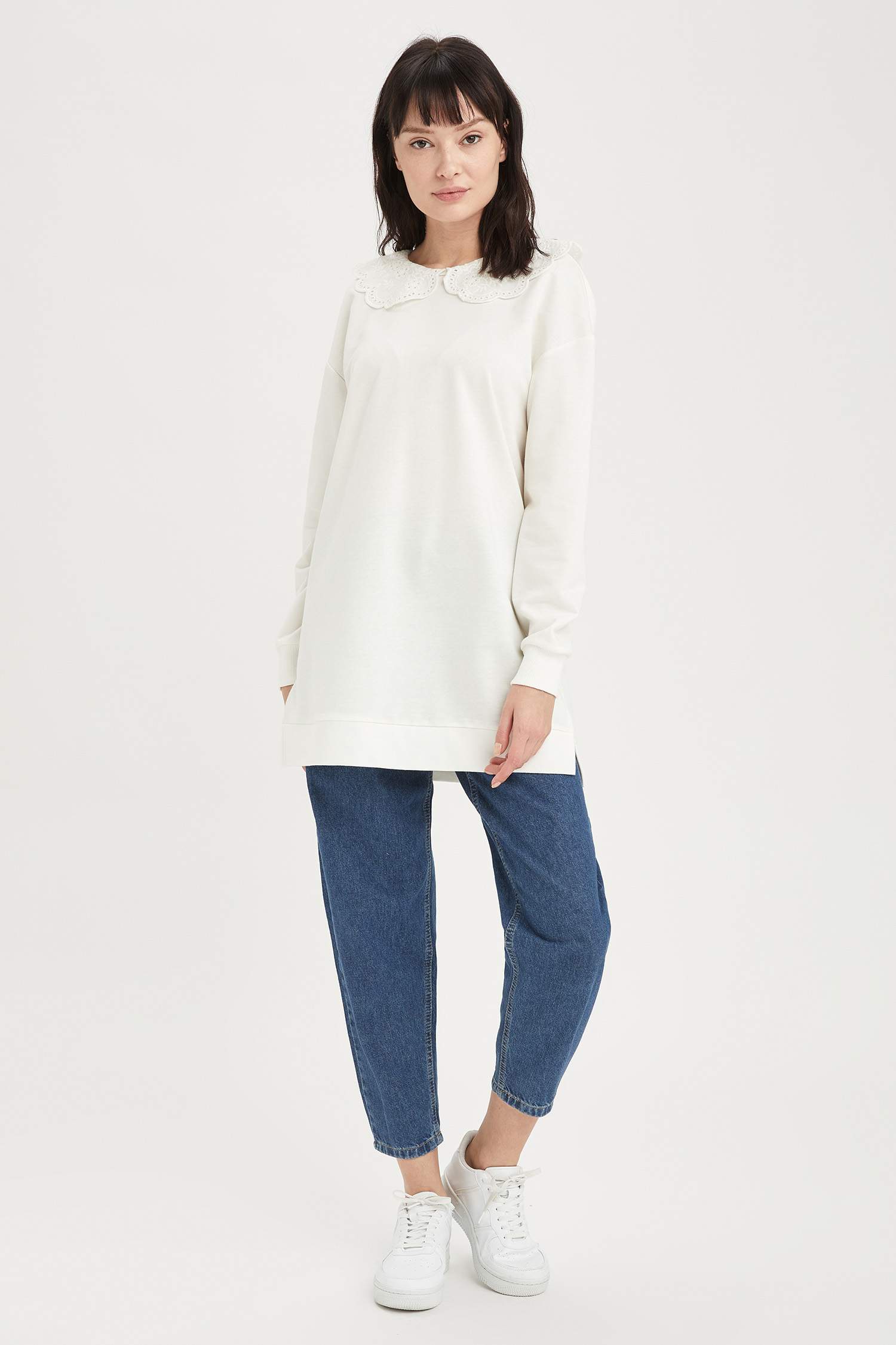 Brode Yaka Detaylı Relax Fit Tunik