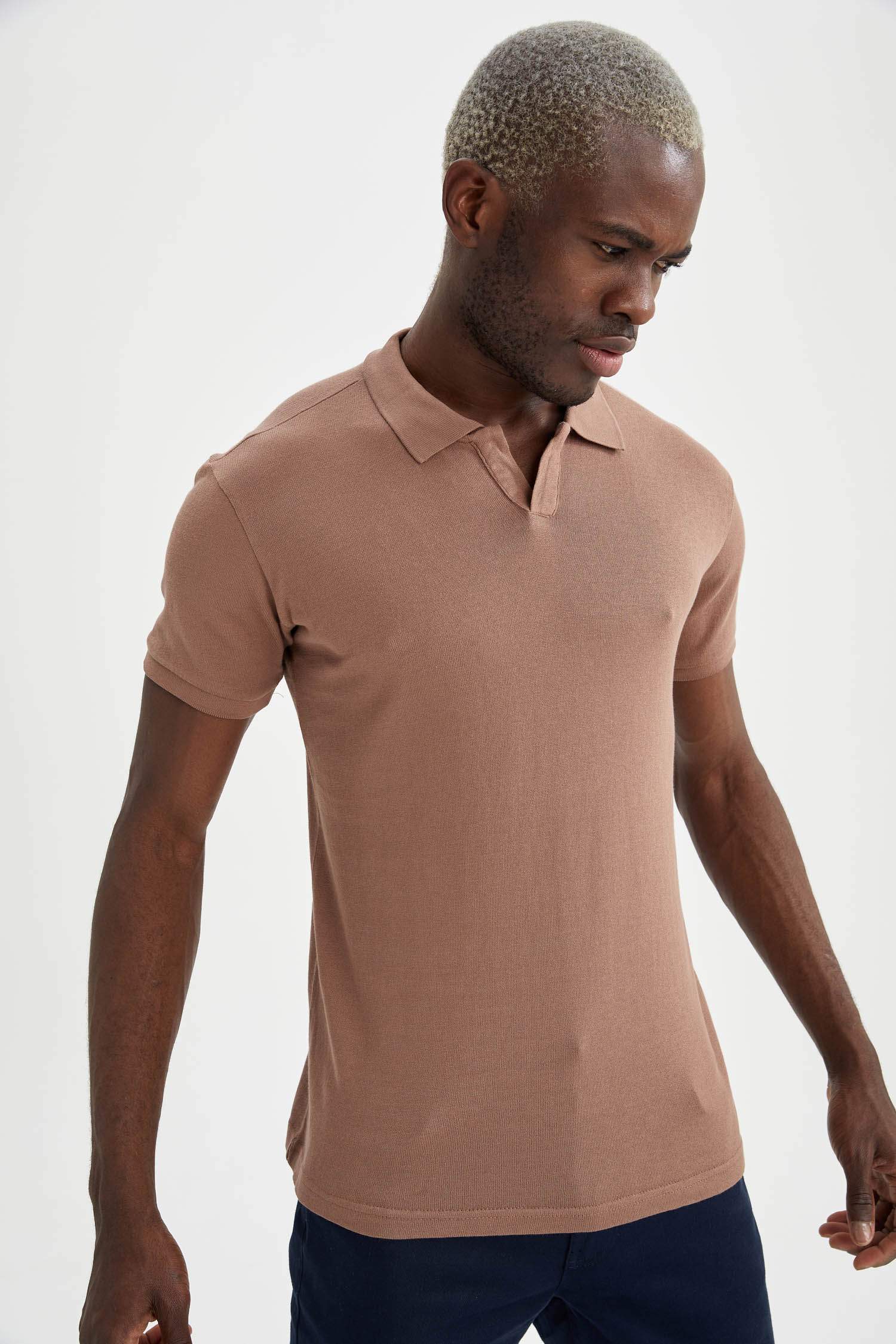 Slim Fit Polo Yaka Basic Triko Kısa Kollu Tişört