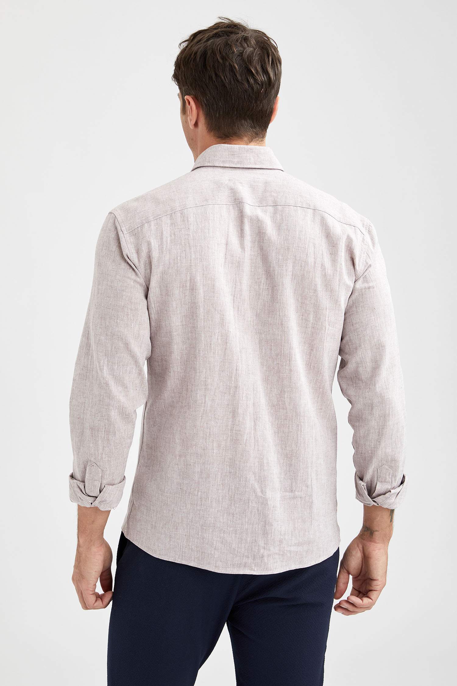 Modern Fit Keten Uzun Kollu Gömlek