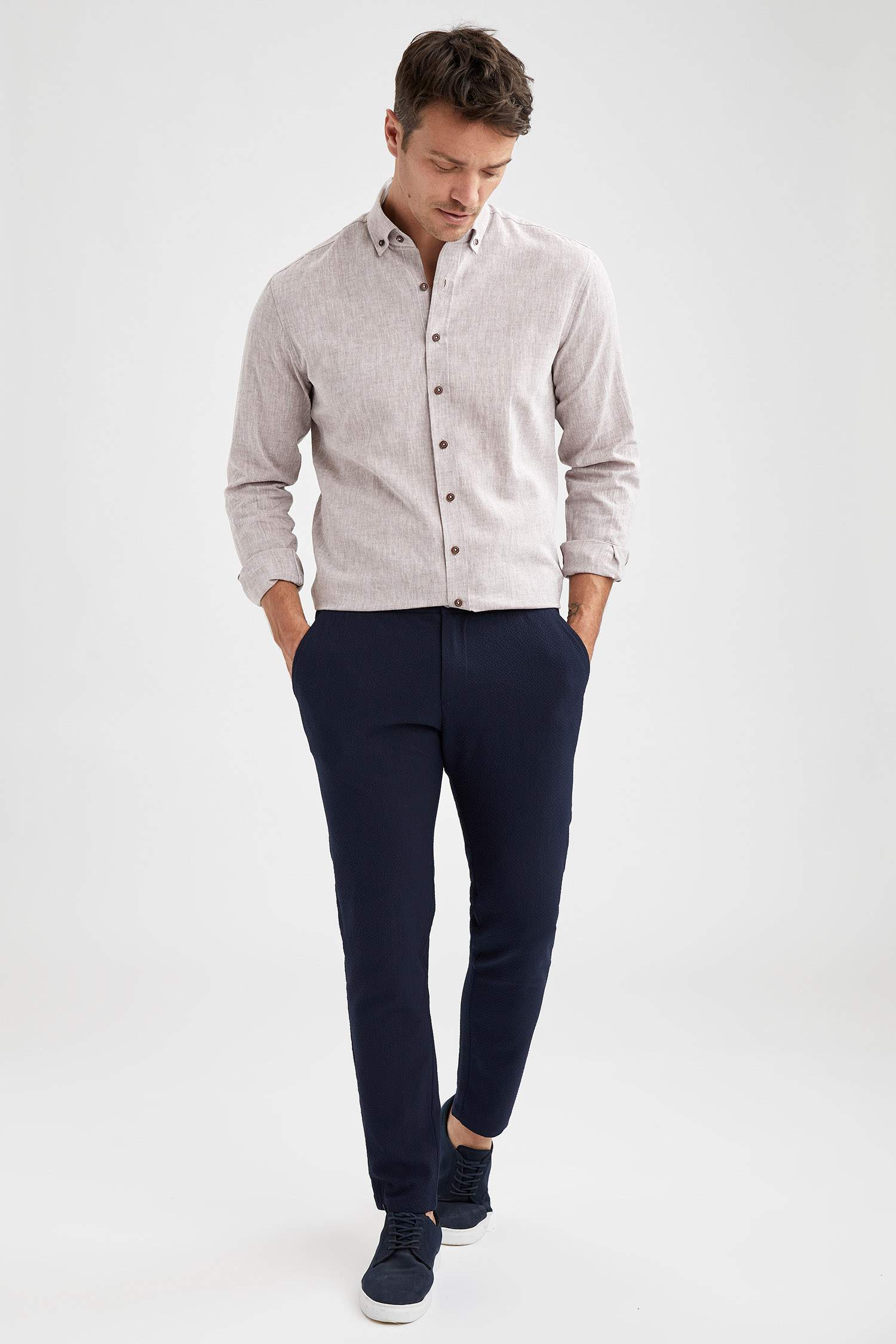 Modern Fit Keten Uzun Kollu Gömlek