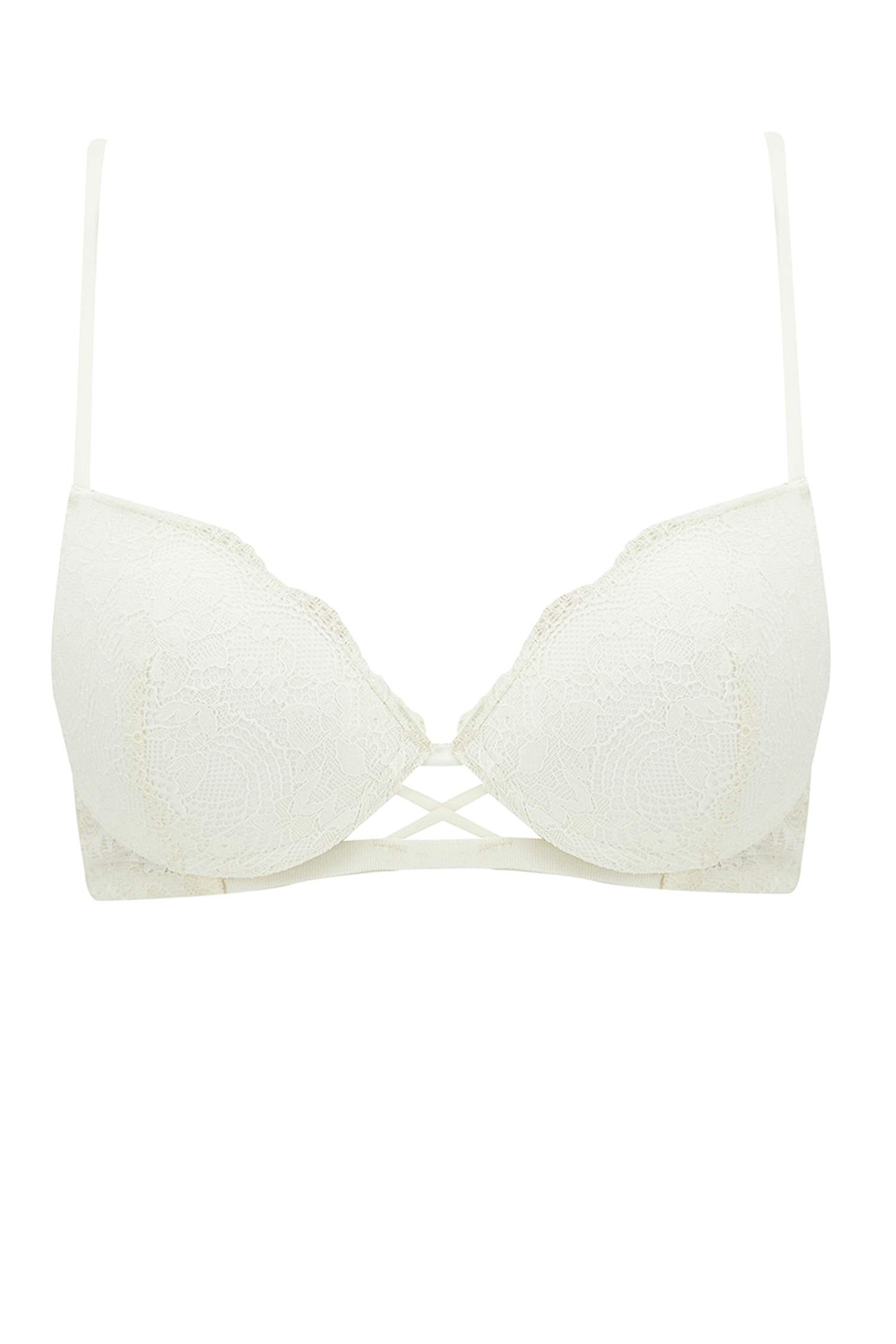 Dantelli Çapraz Askılı Bridal Dolgulu Push Up Sütyen