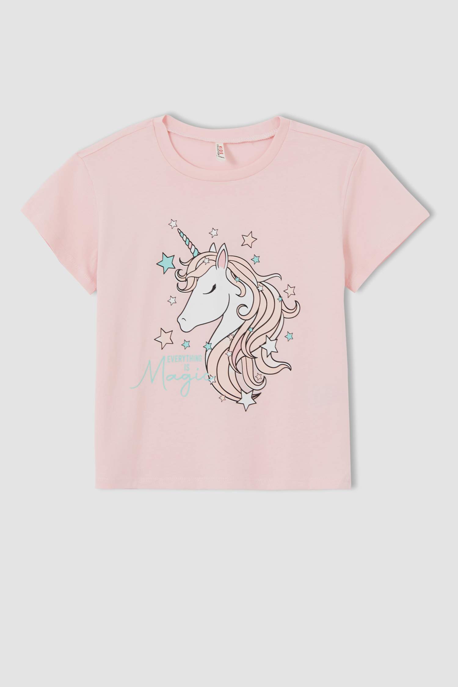 Kız Çocuk Unicorn Baskılı Güneş Işığında Şekil Değiştiren Kısa Kollu Tişört