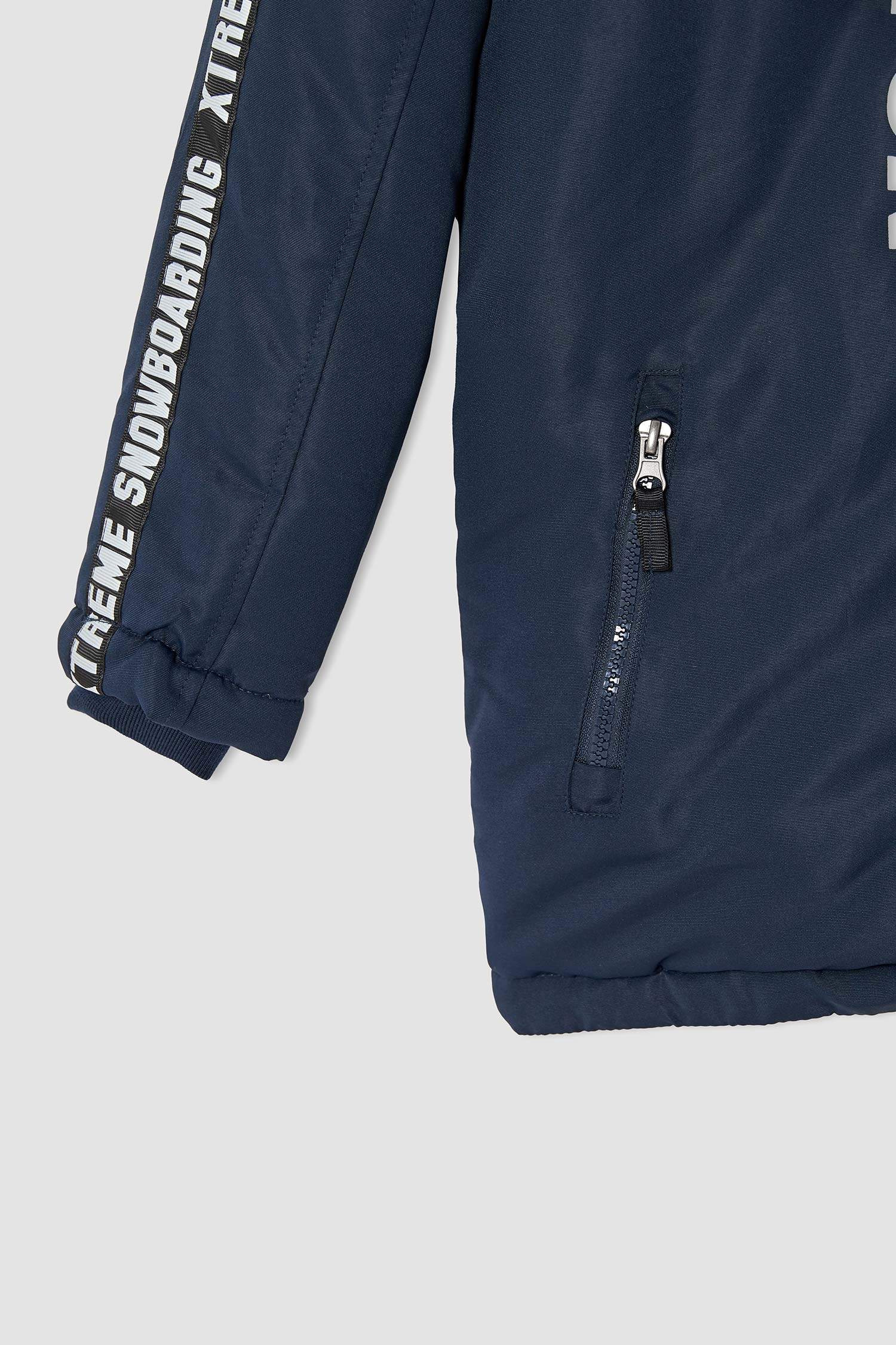 Erkek Çocuk Regular Fit Yazı Baskılı Çıkarılabilir Peluş Astarlı Kapüşonlu Parka