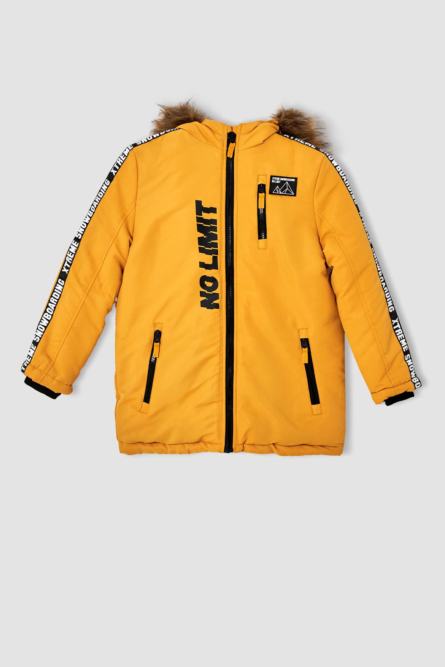Erkek Çocuk Regular Fit Yazı Baskılı Çıkarılabilir Peluş Astarlı Kapüşonlu Parka