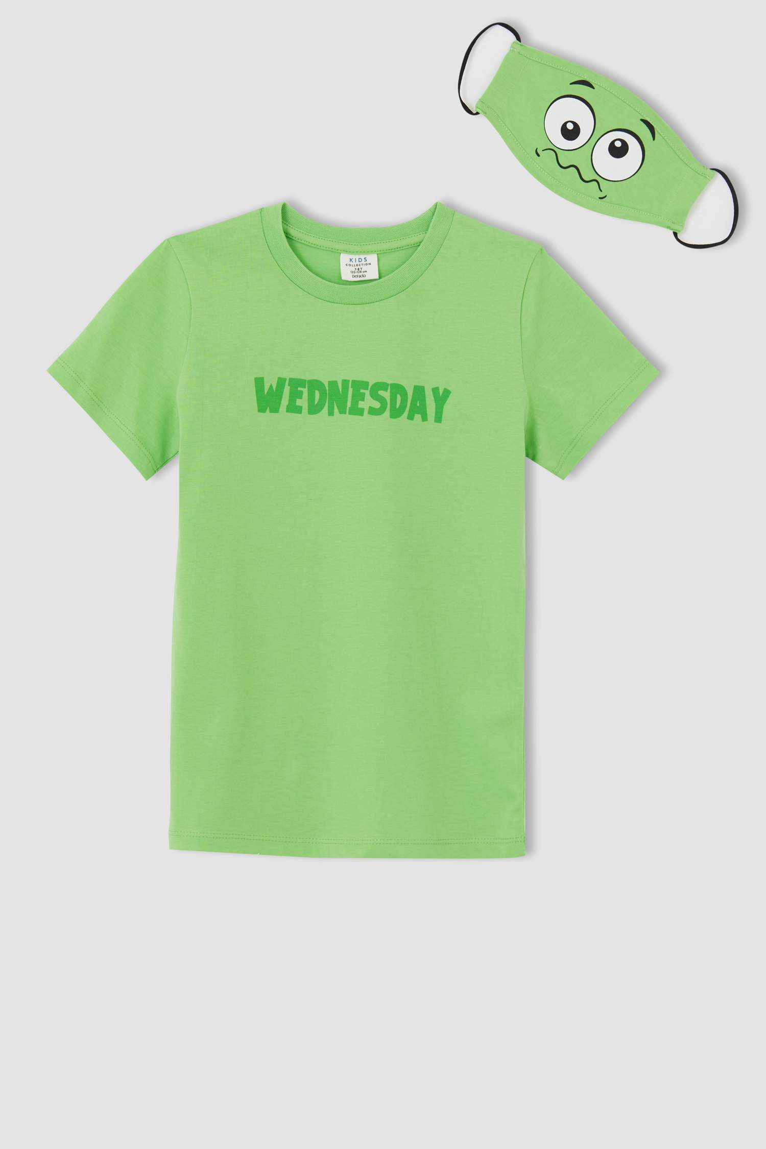 Erkek Çocuk Wednesday Baskılı Kısa Kollu Tişört Ve Maske Takımı