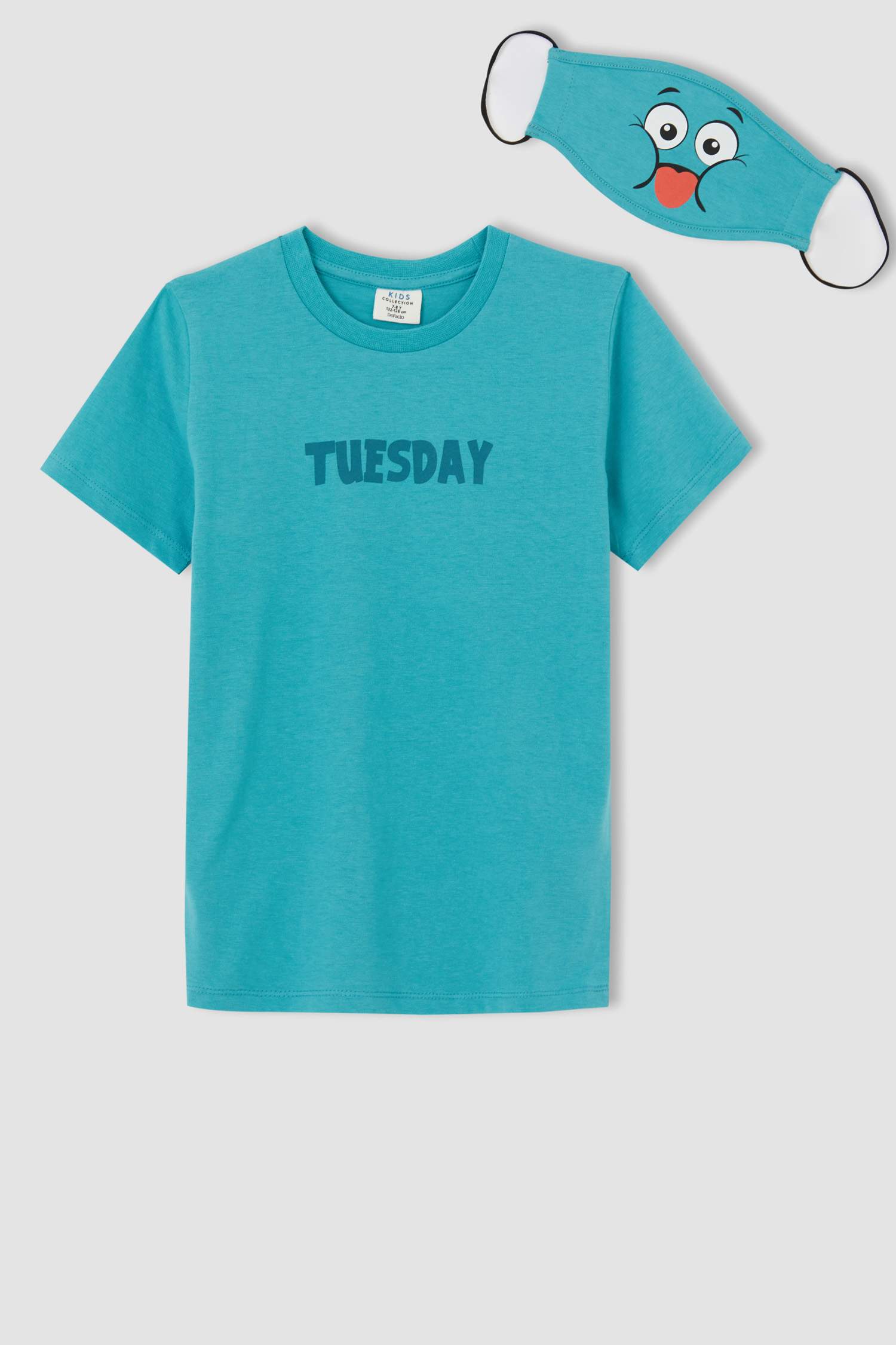 Erkek Çocuk Tuesday Baskılı Kısa Kollu Tişört Ve Maske Takımı