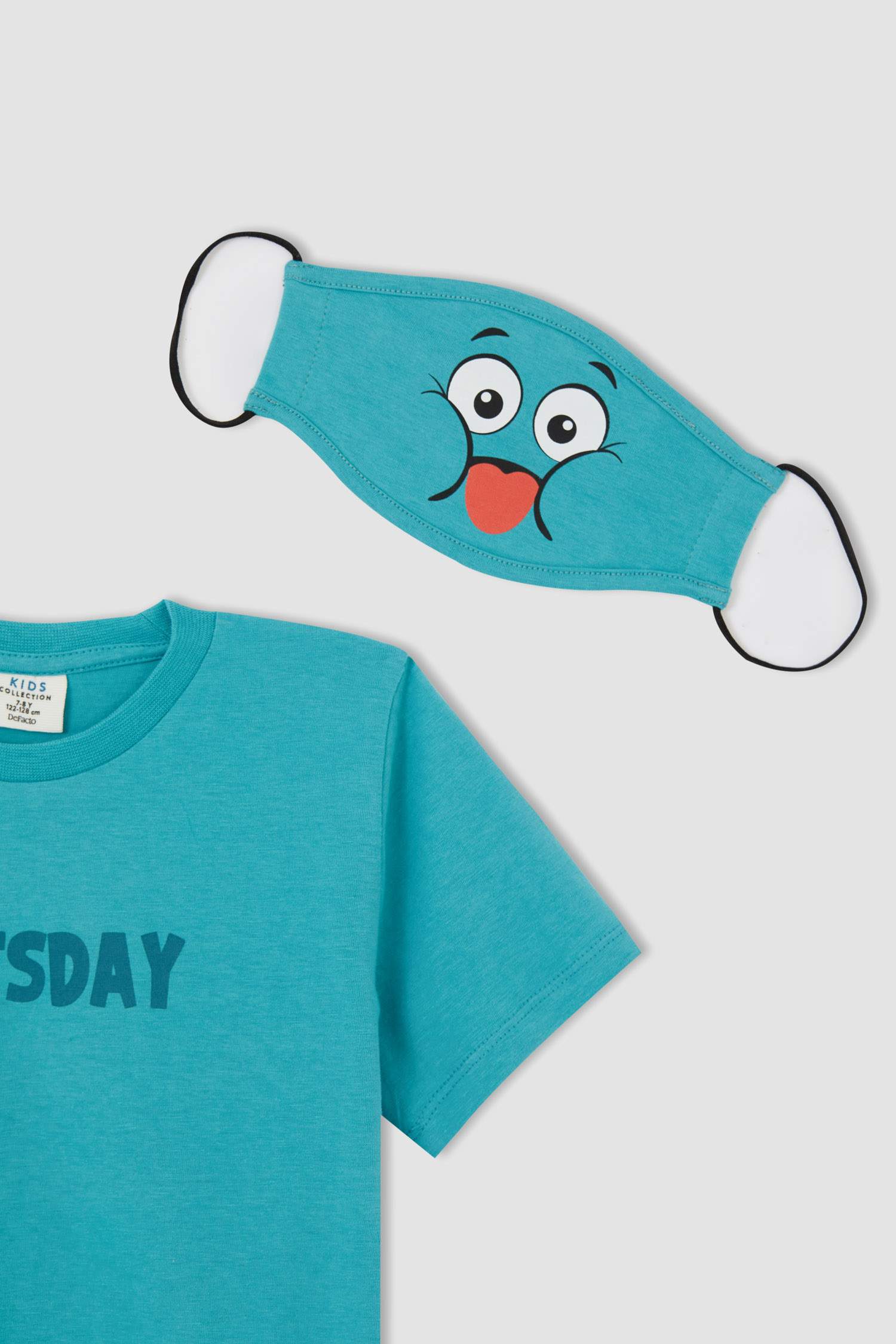Erkek Çocuk Tuesday Baskılı Kısa Kollu Tişört Ve Maske Takımı