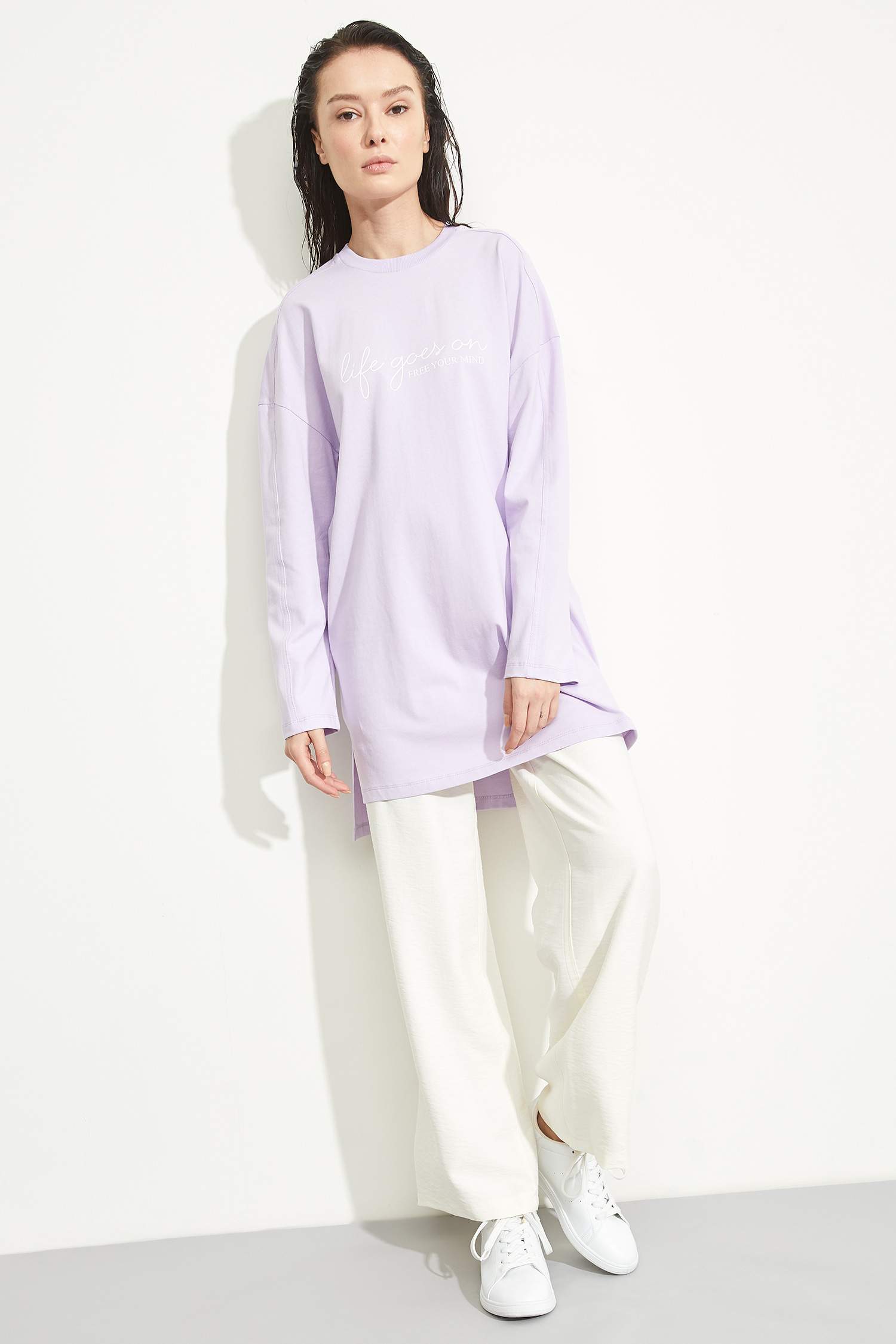Regular Fit Slogan Baskılı Sweat Tunik
