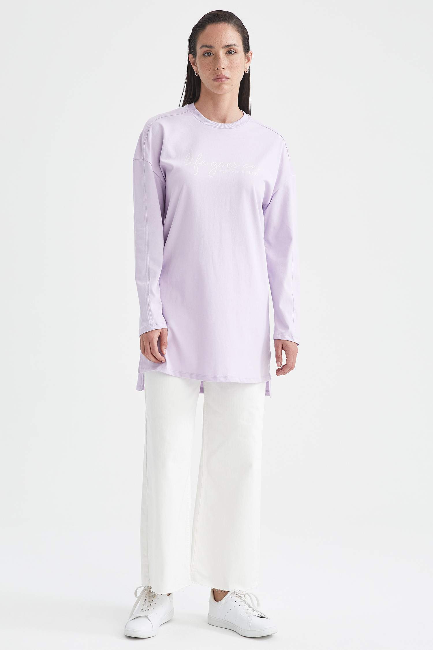 Regular Fit Slogan Baskılı Sweat Tunik