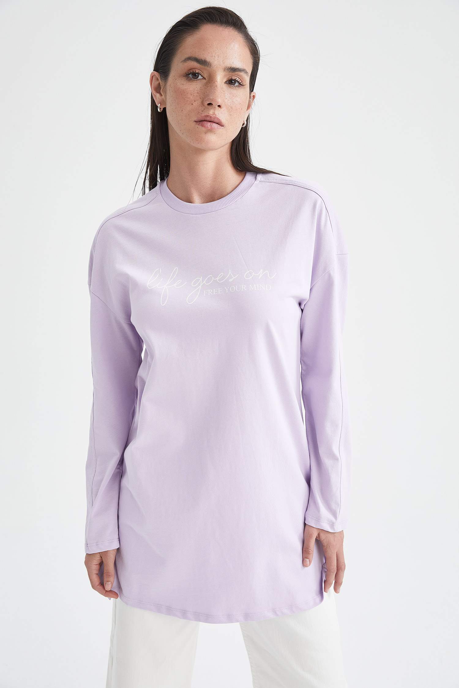 Regular Fit Slogan Baskılı Sweat Tunik