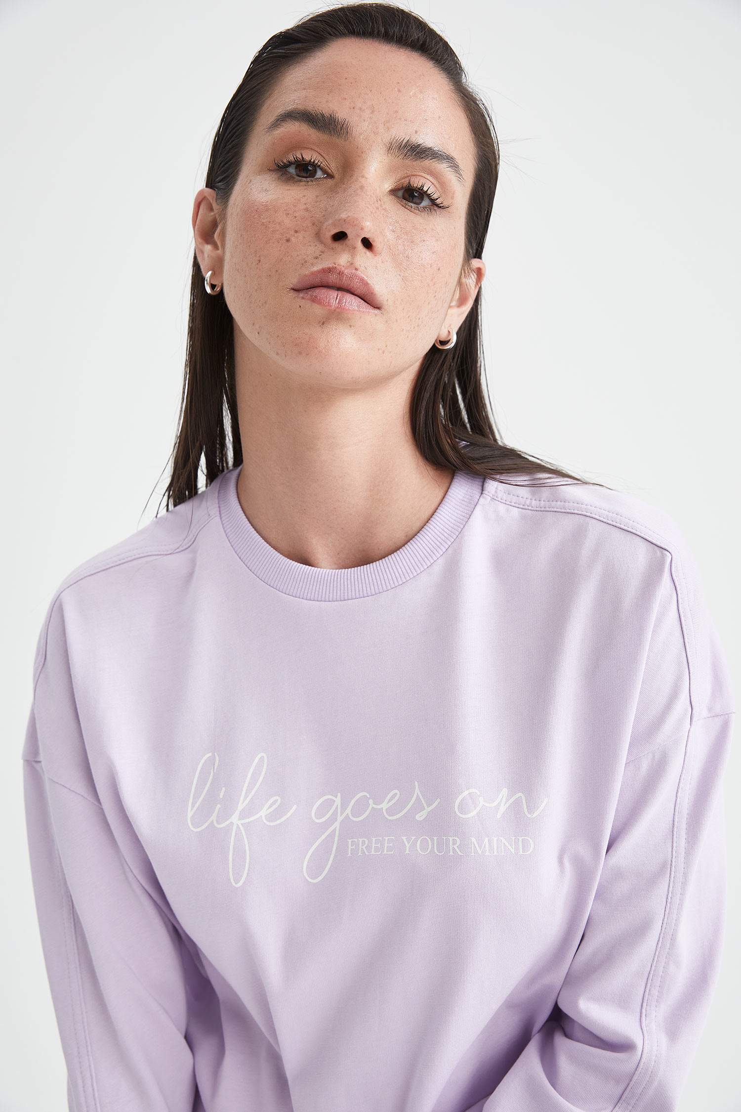Regular Fit Slogan Baskılı Sweat Tunik