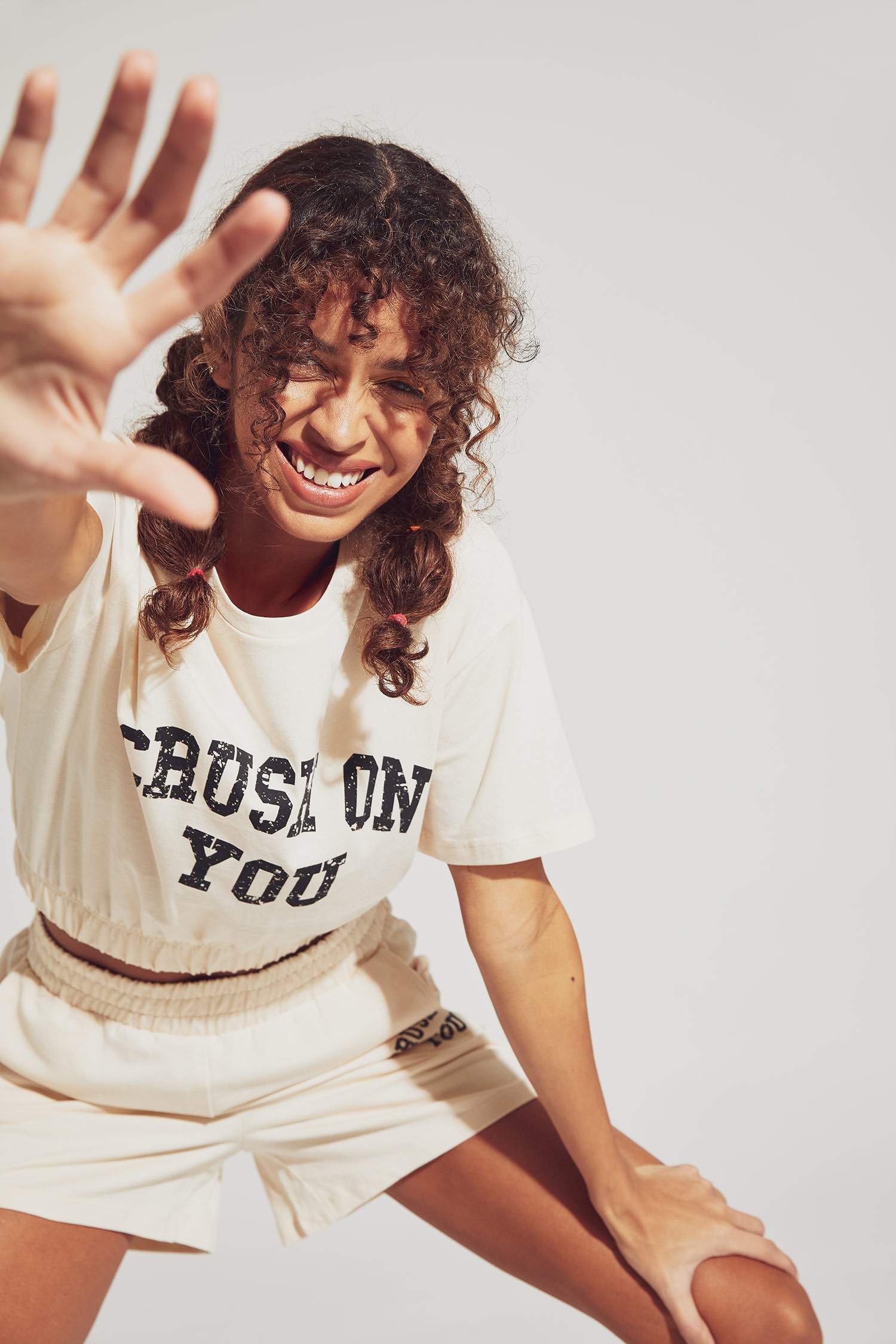 Slogan Baskılı Relax Fit Crop Tişört