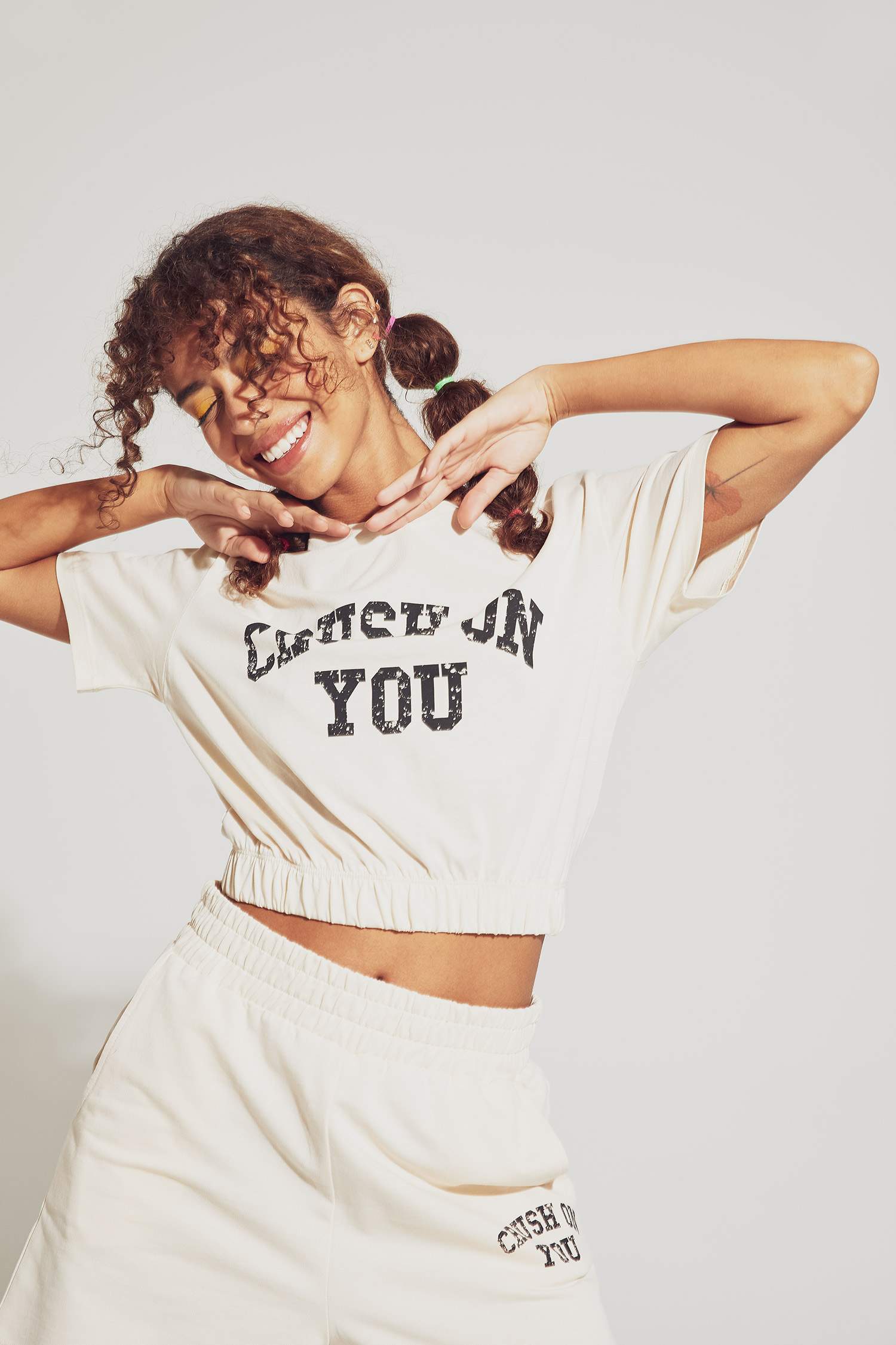 Slogan Baskılı Relax Fit Crop Tişört