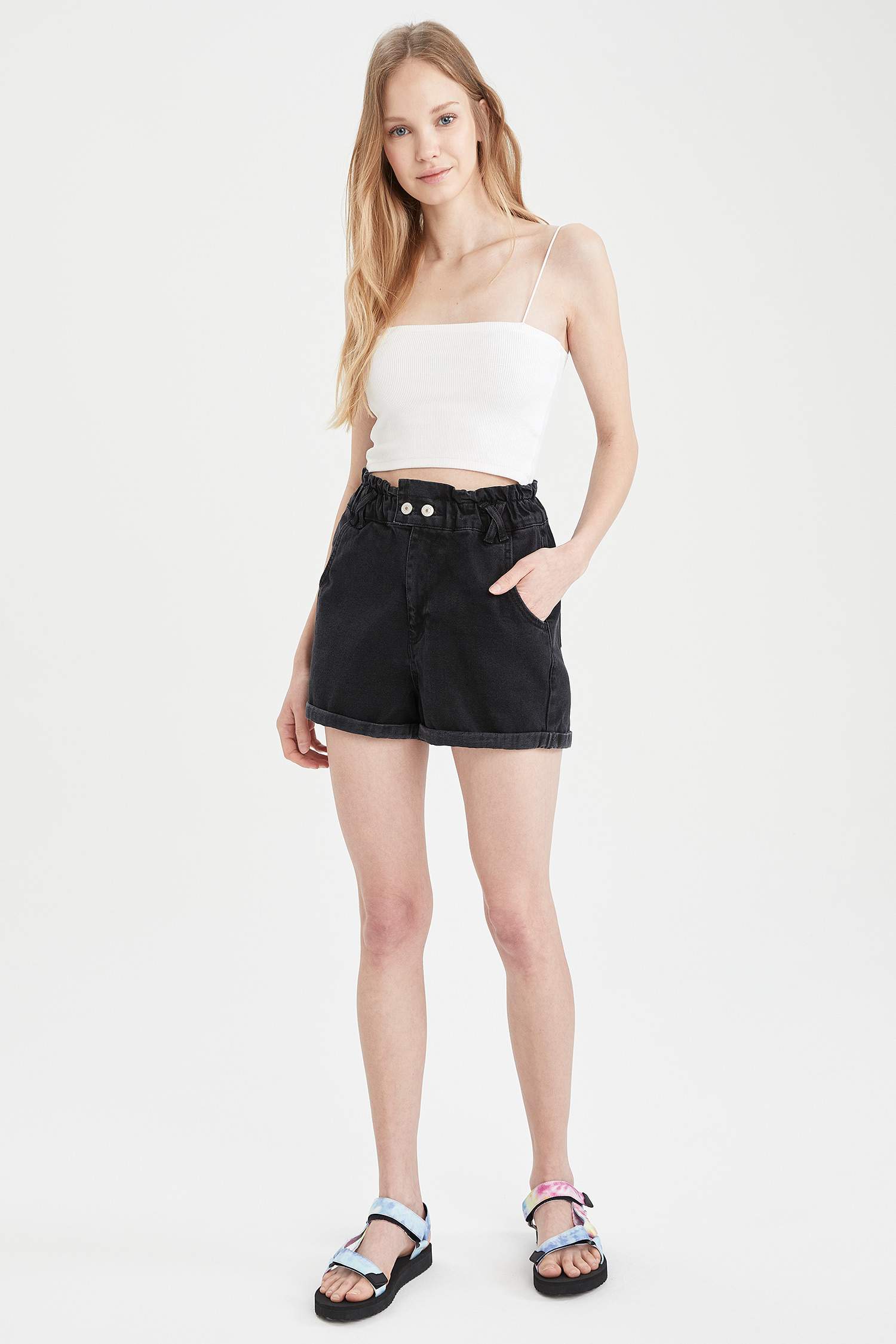 Paperbag Yüksek Bel Mini Jean Şort