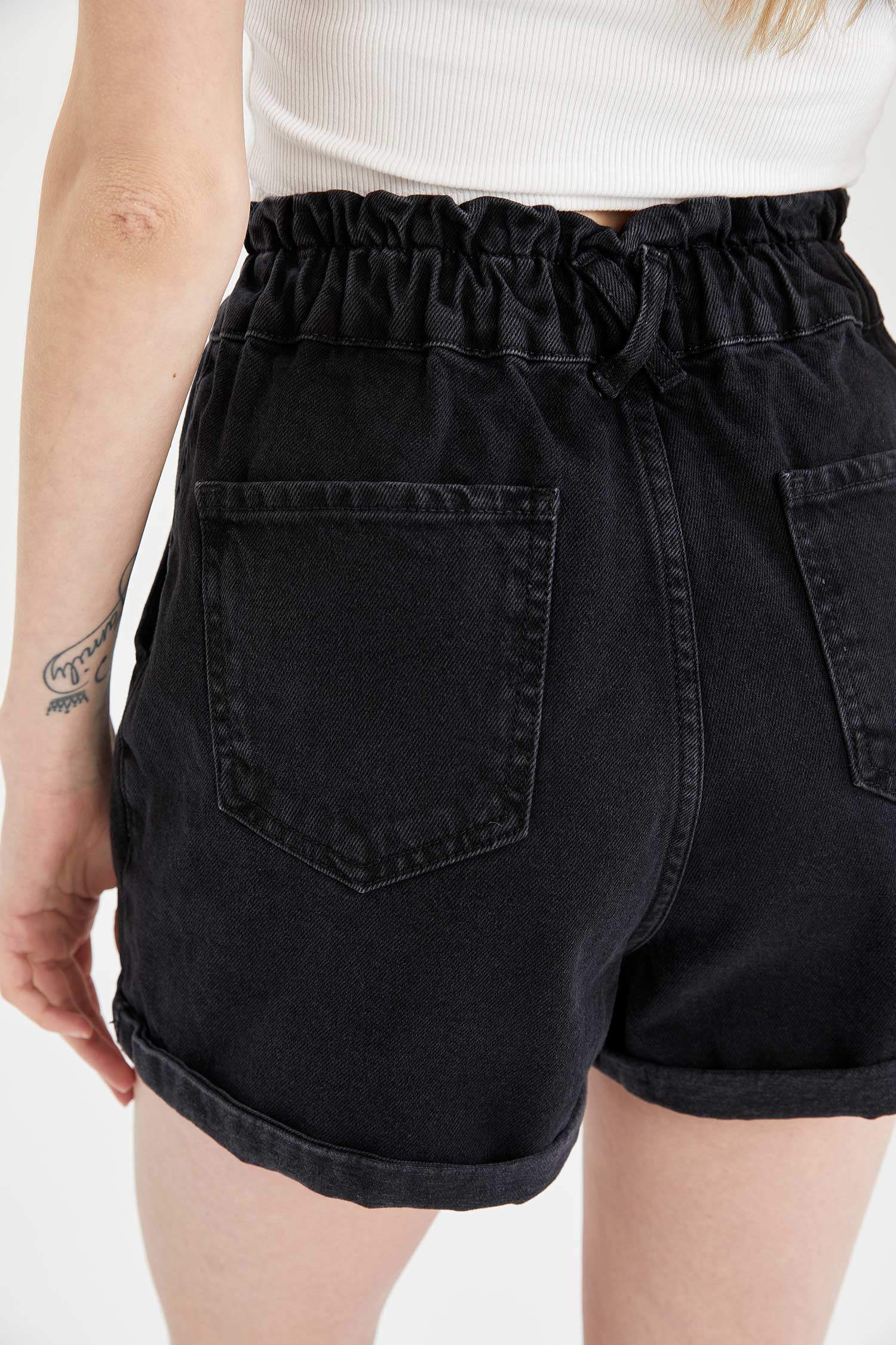 Paperbag Yüksek Bel Mini Jean Şort