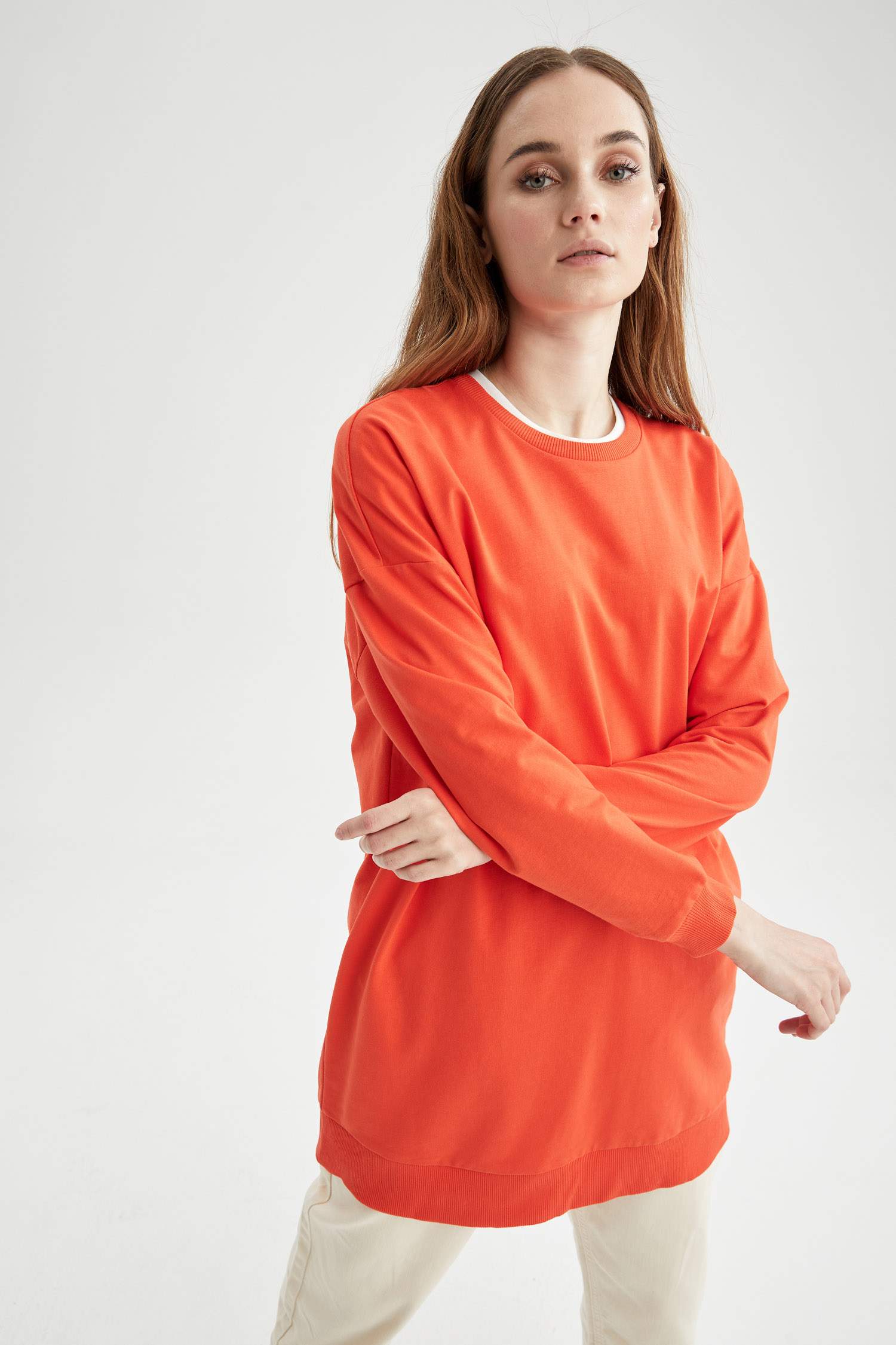 Basic Ribana Kollu Oversize Fit Sweat Tunik