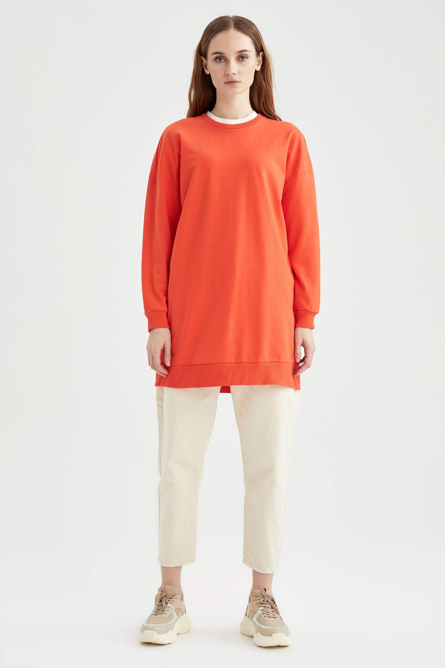 Basic Ribana Kollu Oversize Fit Sweat Tunik