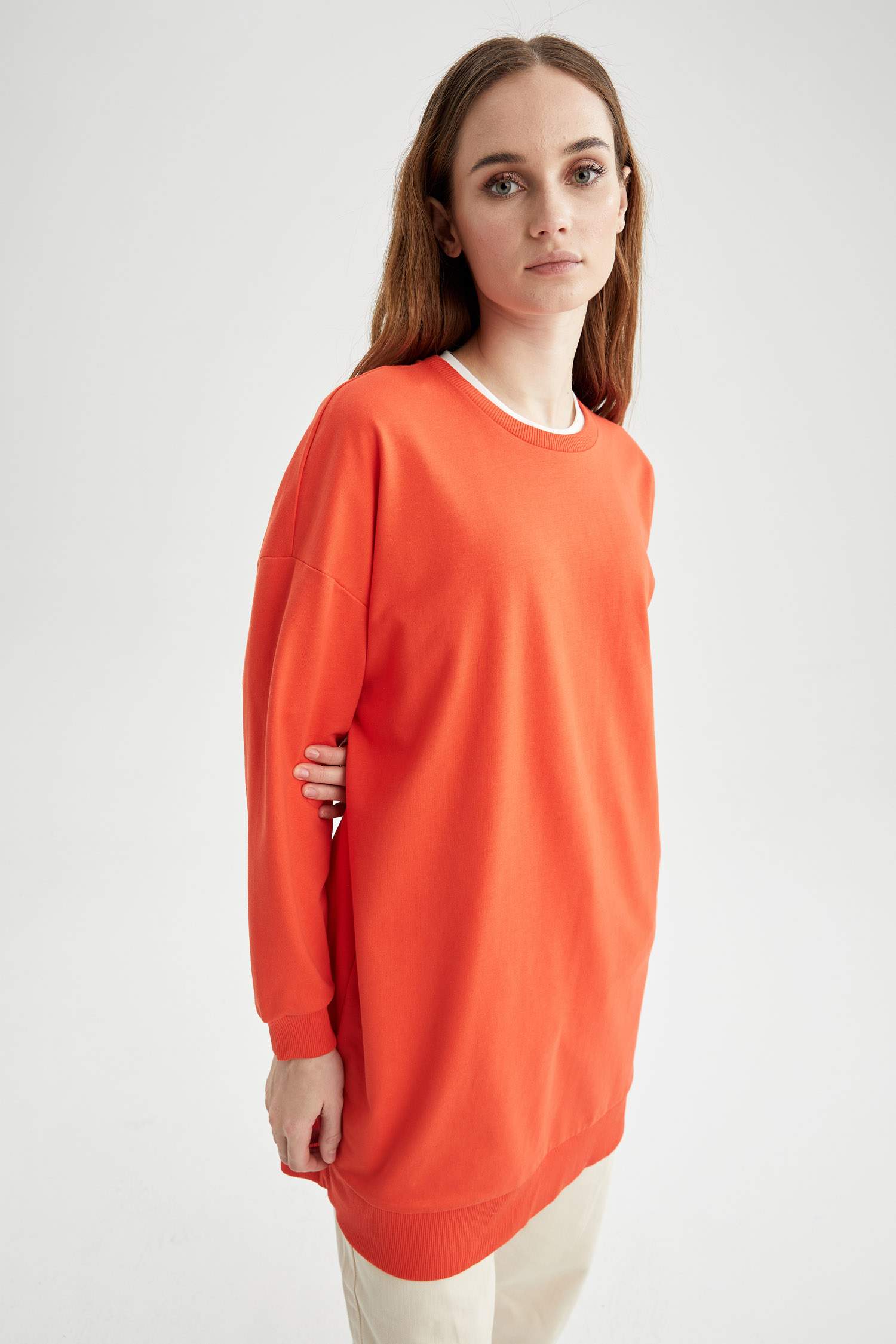Basic Ribana Kollu Oversize Fit Sweat Tunik