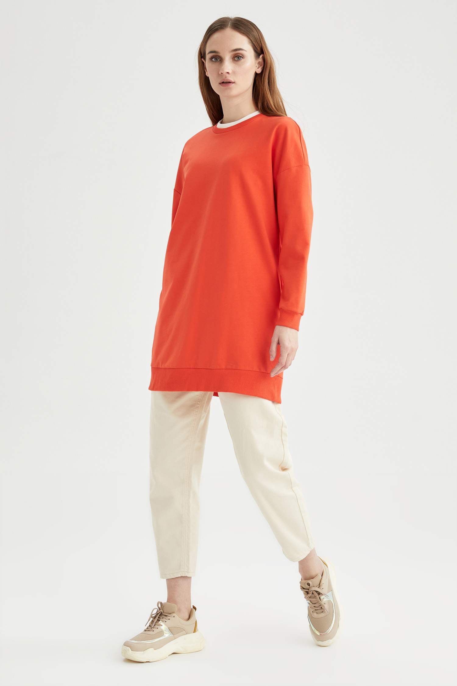 Basic Ribana Kollu Oversize Fit Sweat Tunik