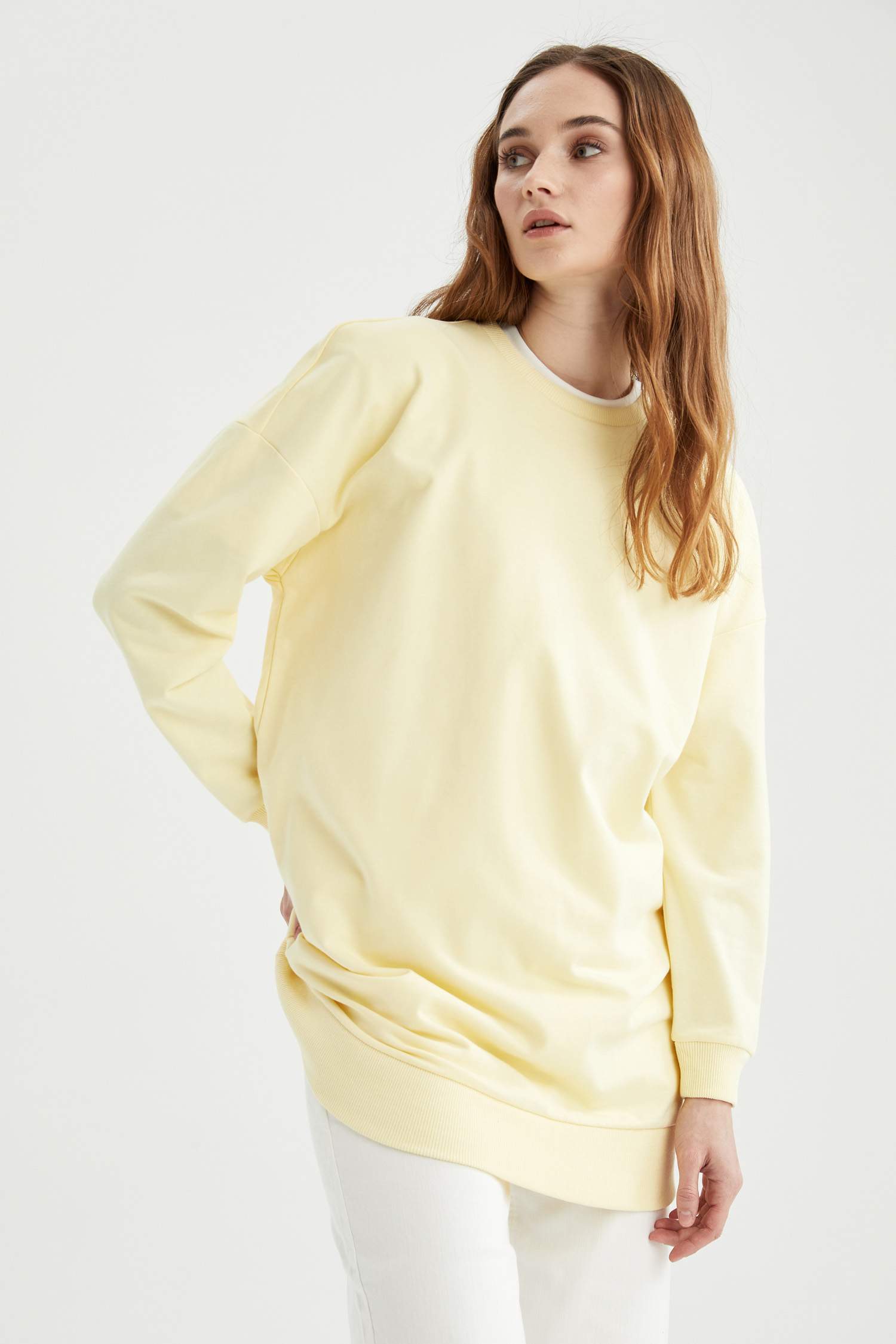 Basic Ribana Kollu Oversize Fit Sweat Tunik