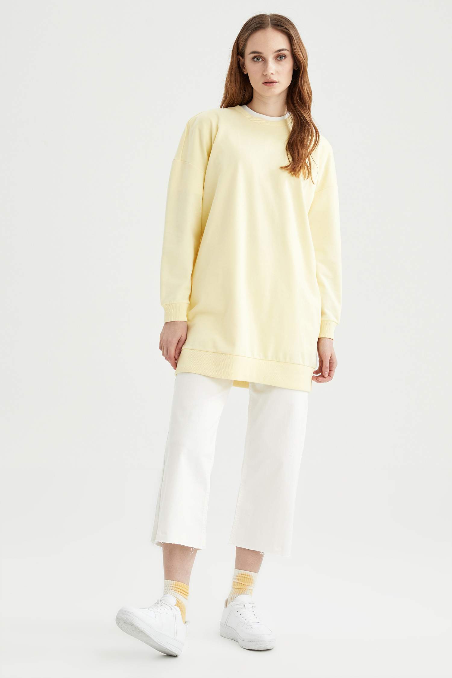 Basic Ribana Kollu Oversize Fit Sweat Tunik