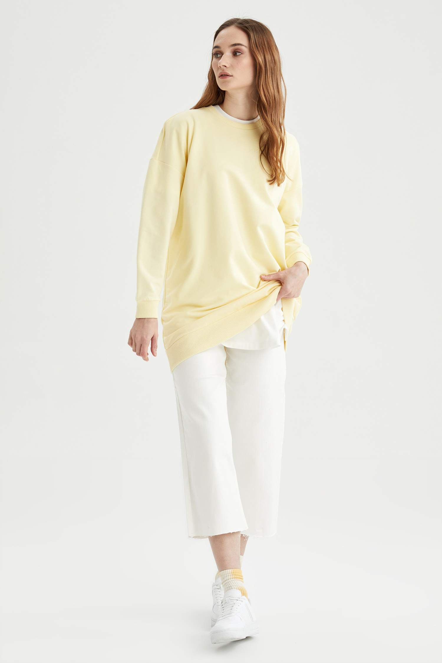 Basic Ribana Kollu Oversize Fit Sweat Tunik