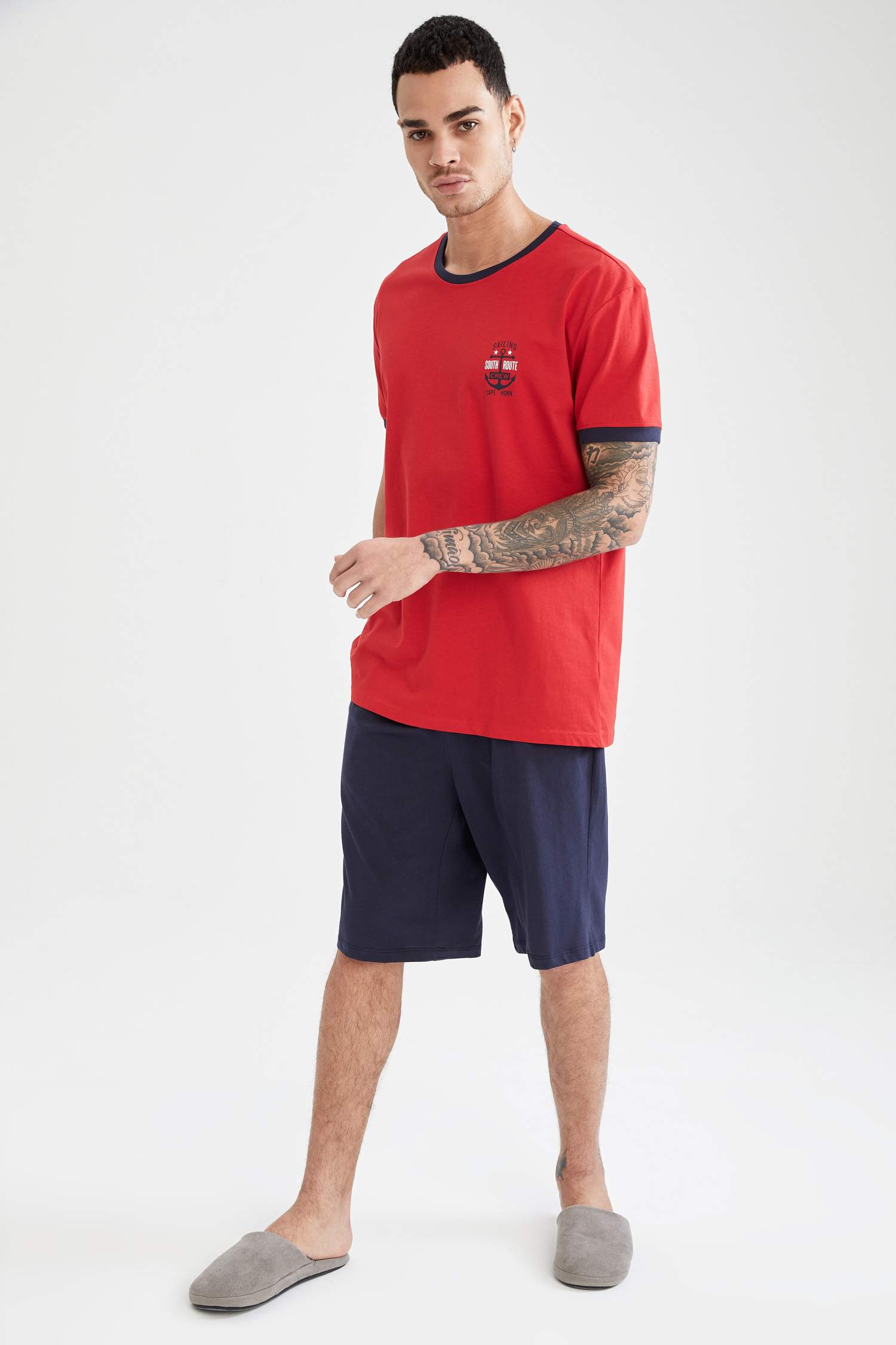 Regular Fit Marin Baskılı Pijama Takımı