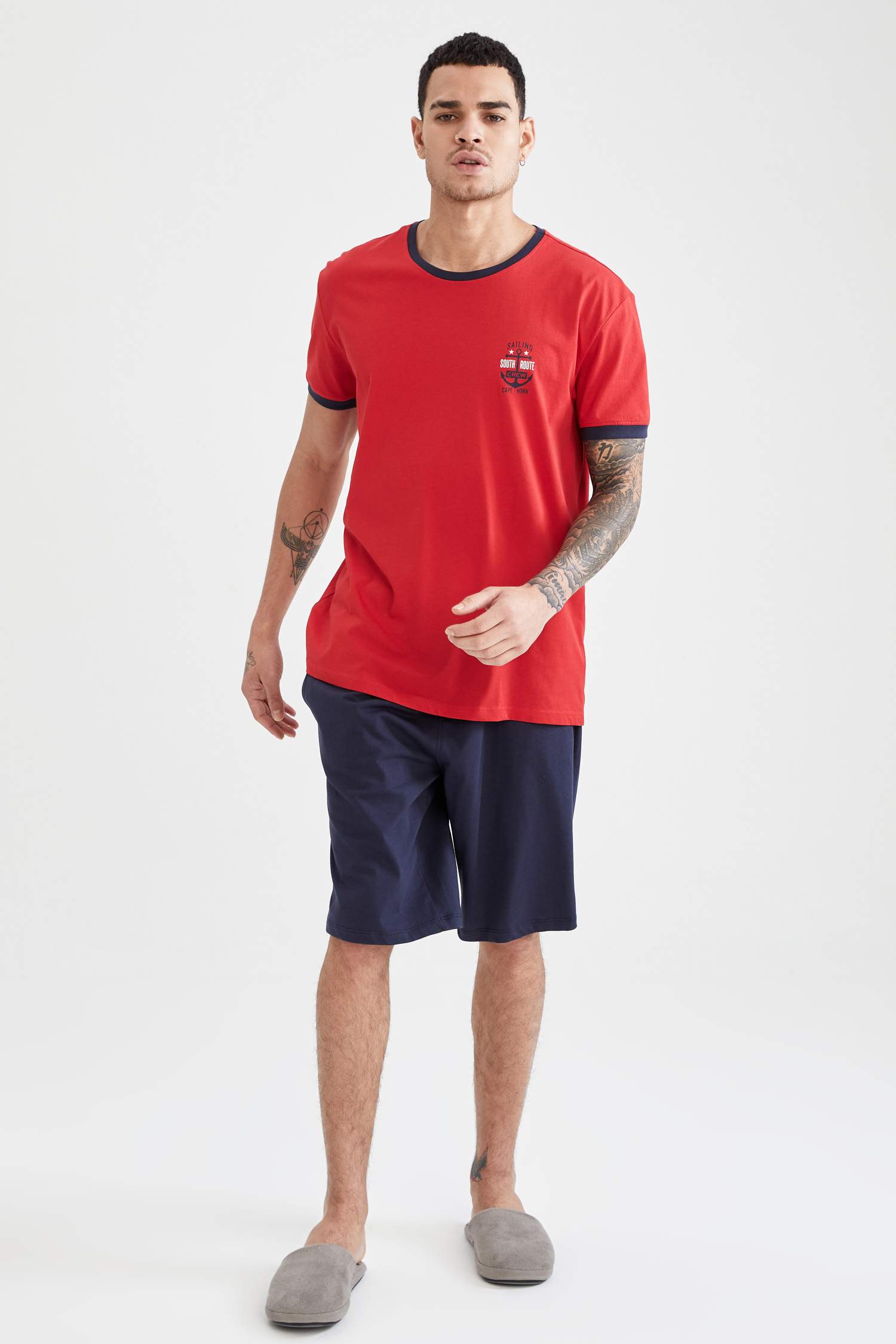 Regular Fit Marin Baskılı Pijama Takımı