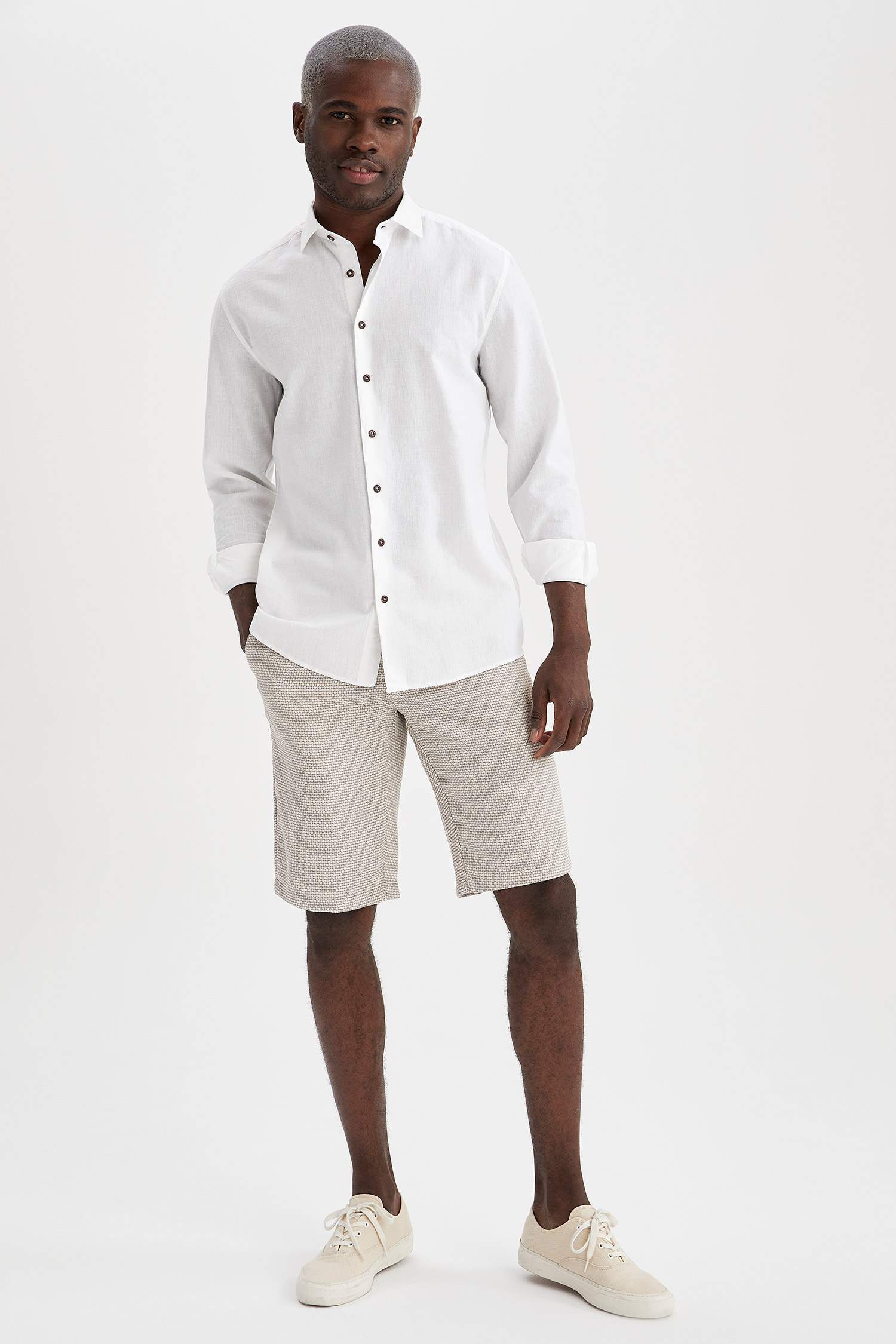 Modern Fit Basic Keten Uzun Kollu Klasik Gömlek