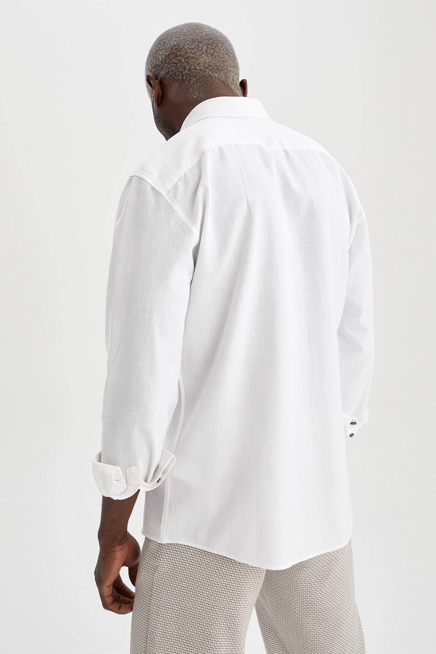 Modern Fit Basic Keten Uzun Kollu Klasik Gömlek