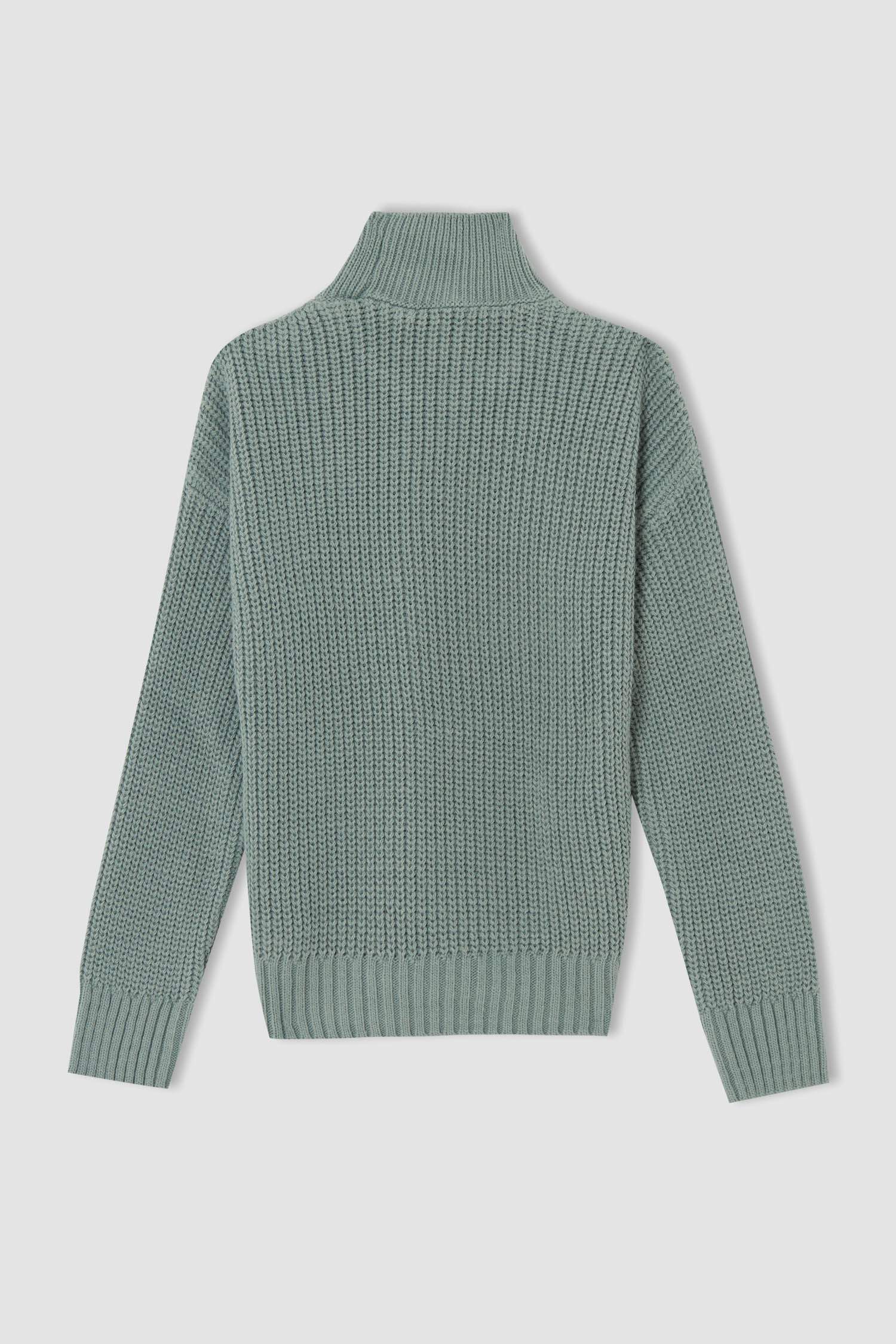 Kız Çocuk Regular Fit Yarım Boğazlı Selanik Desenli Kazak