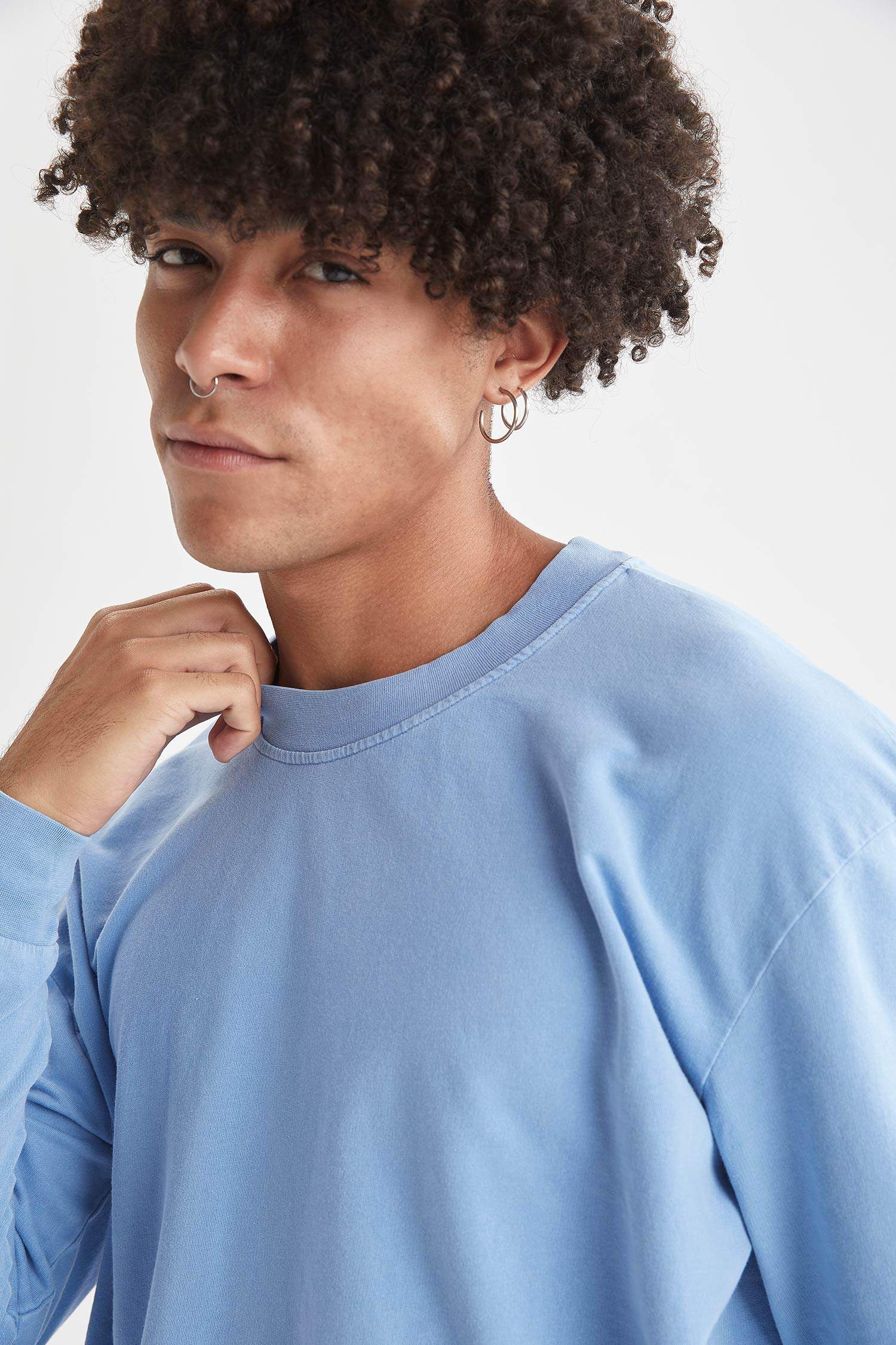Oversize Fit Bisiklet Yaka Yıkama Efektli Sweatshirt