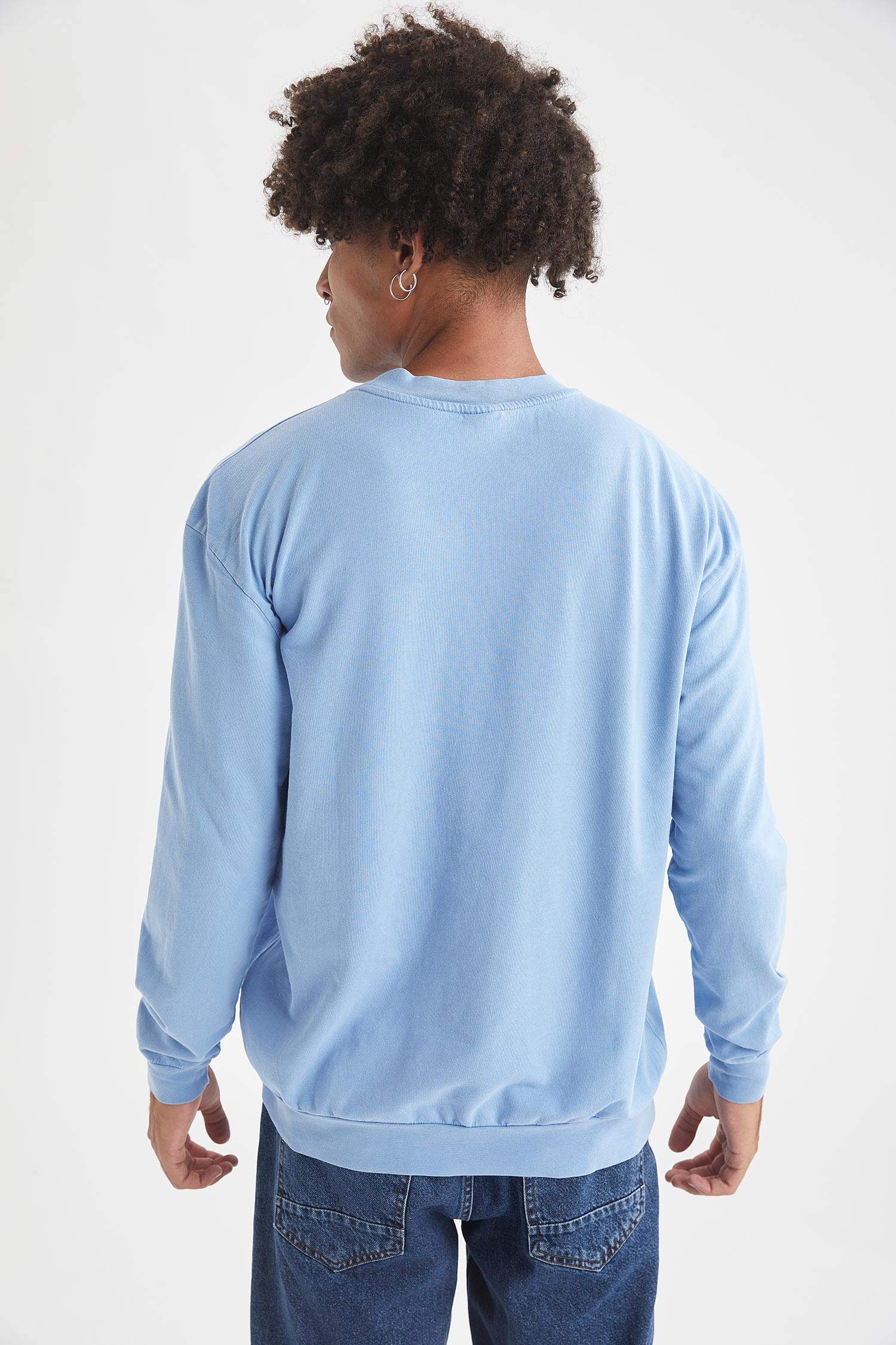 Oversize Fit Bisiklet Yaka Yıkama Efektli Sweatshirt