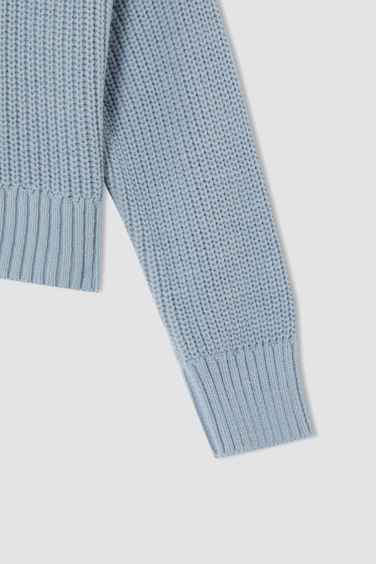 Kız Çocuk Regular Fit Yarım Boğazlı Crop Basic Triko Kazak