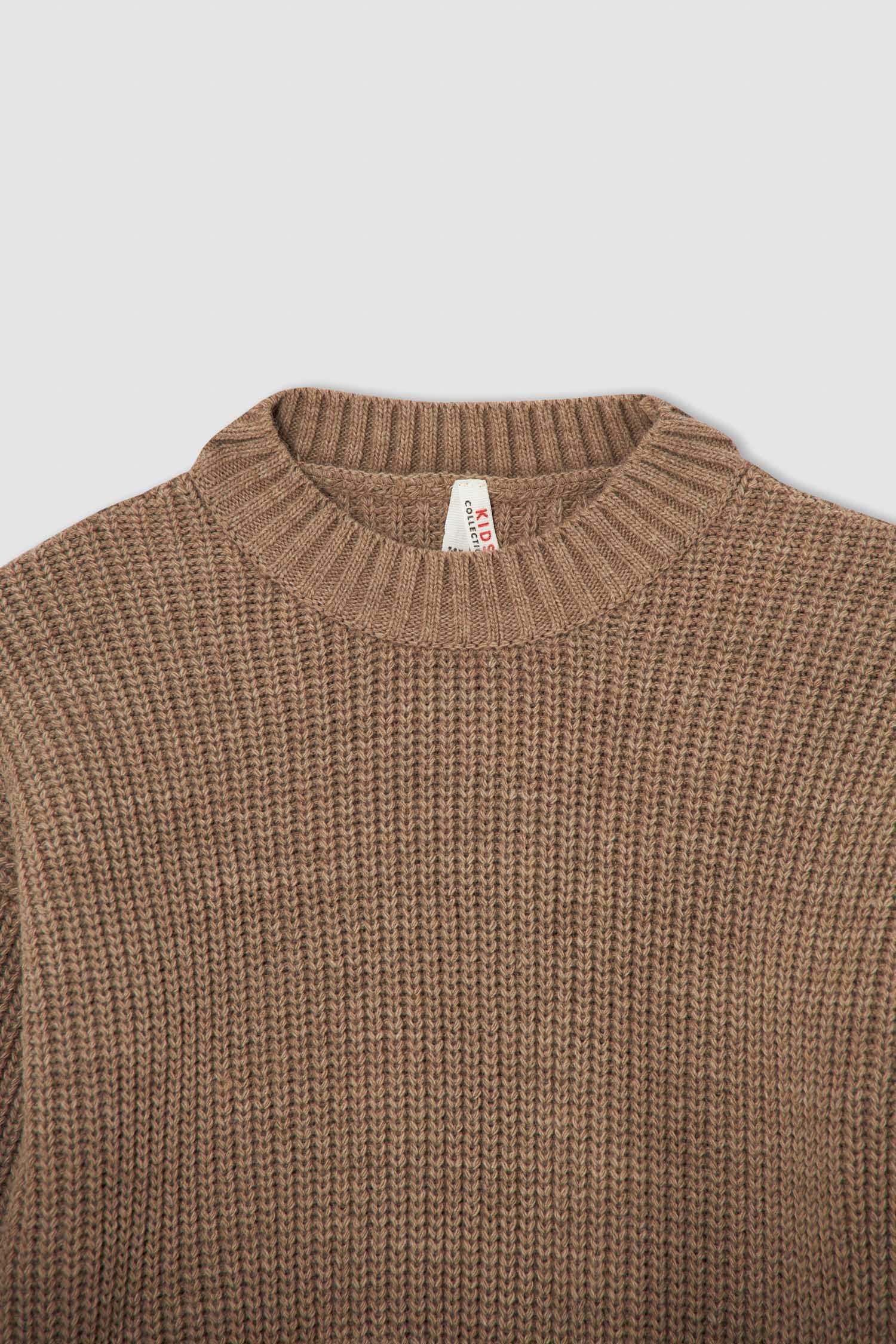 Kız Çocuk Regular Fit Boğazlı Yarım Balıkçı Yaka Crop Basic Triko Kazak