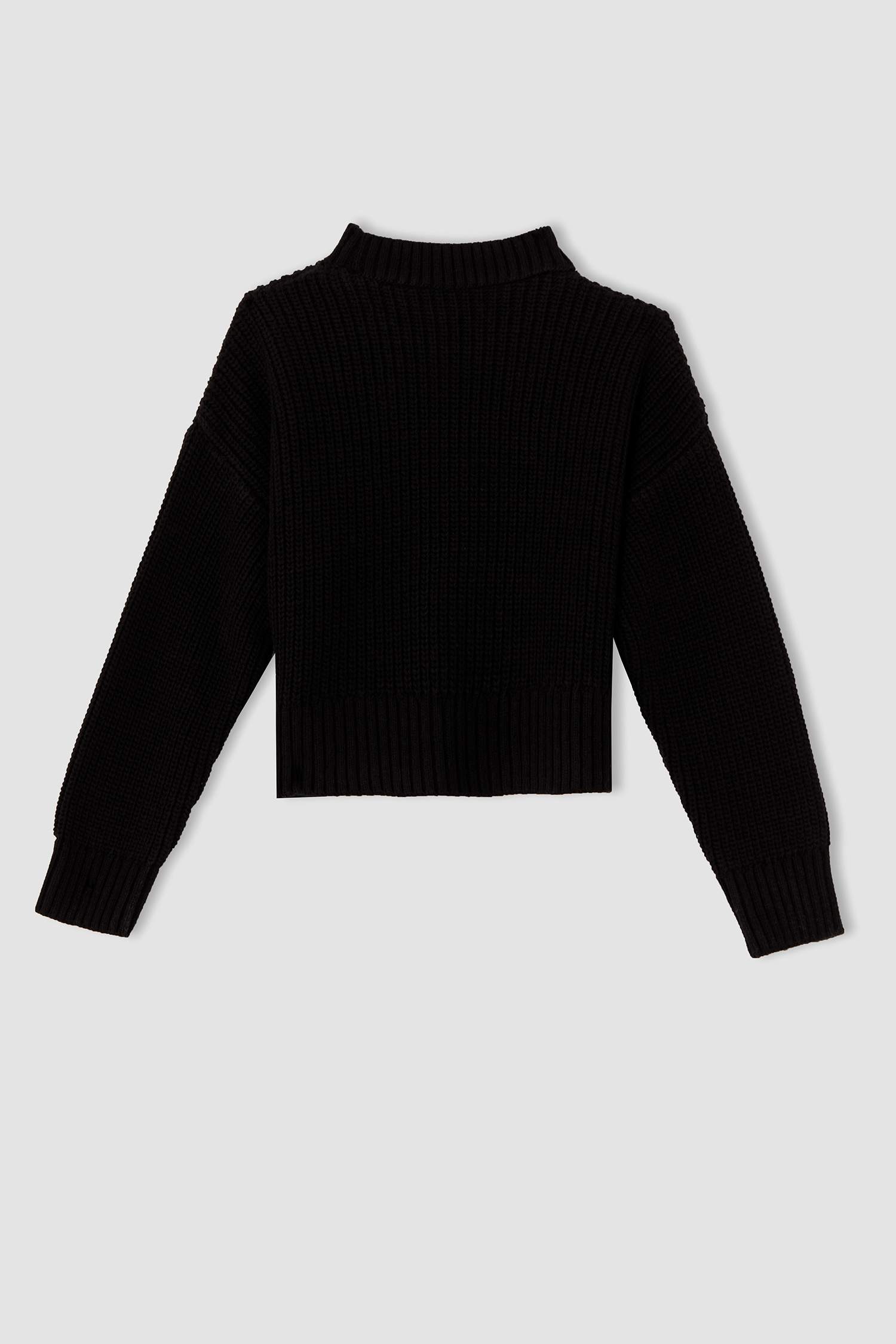 Kız Çocuk Regular Fit Yarım Boğazlı Crop Basic Triko Kazak