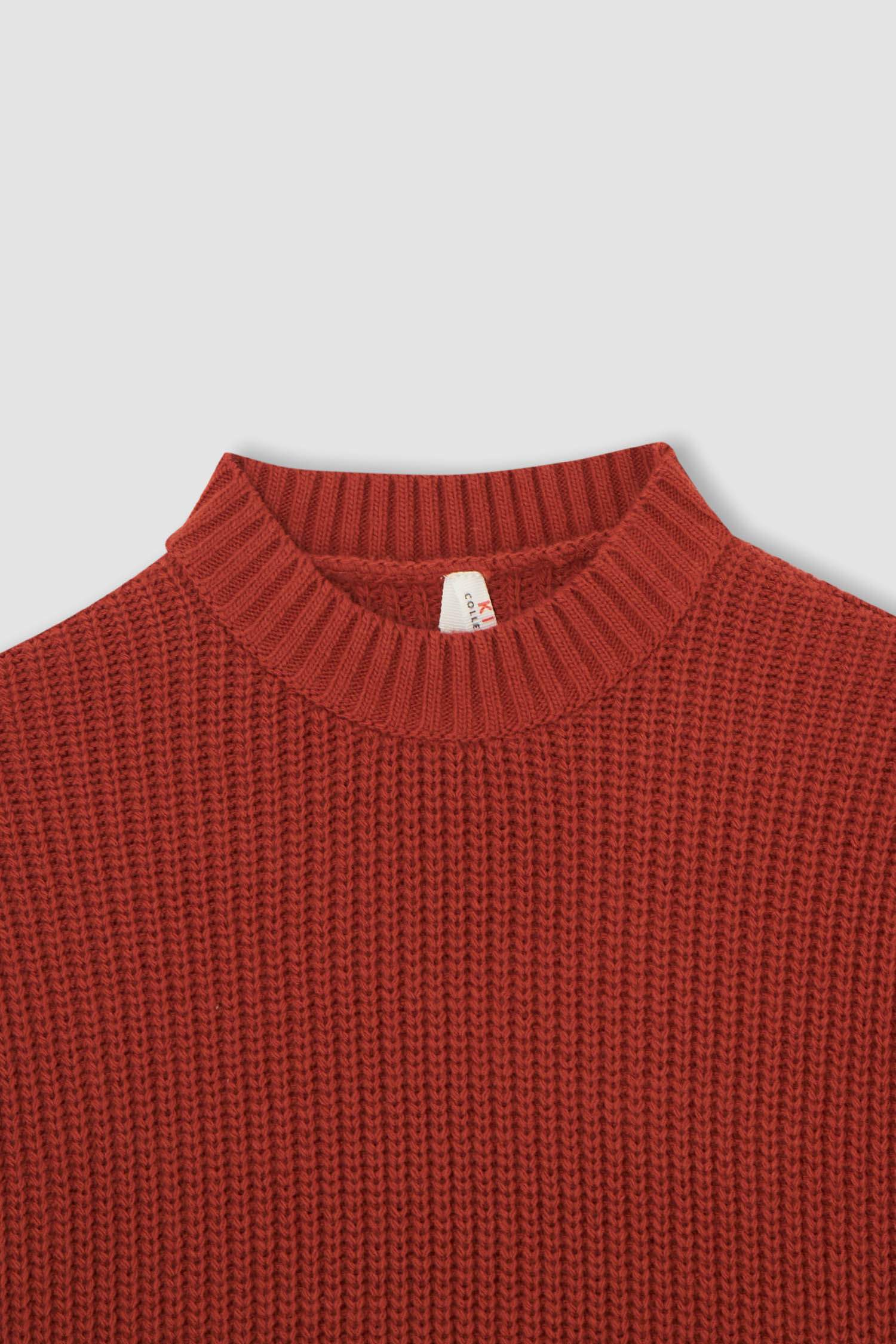 Kız Çocuk Regular Fit Yarım Boğazlı Crop Basic Triko Kazak