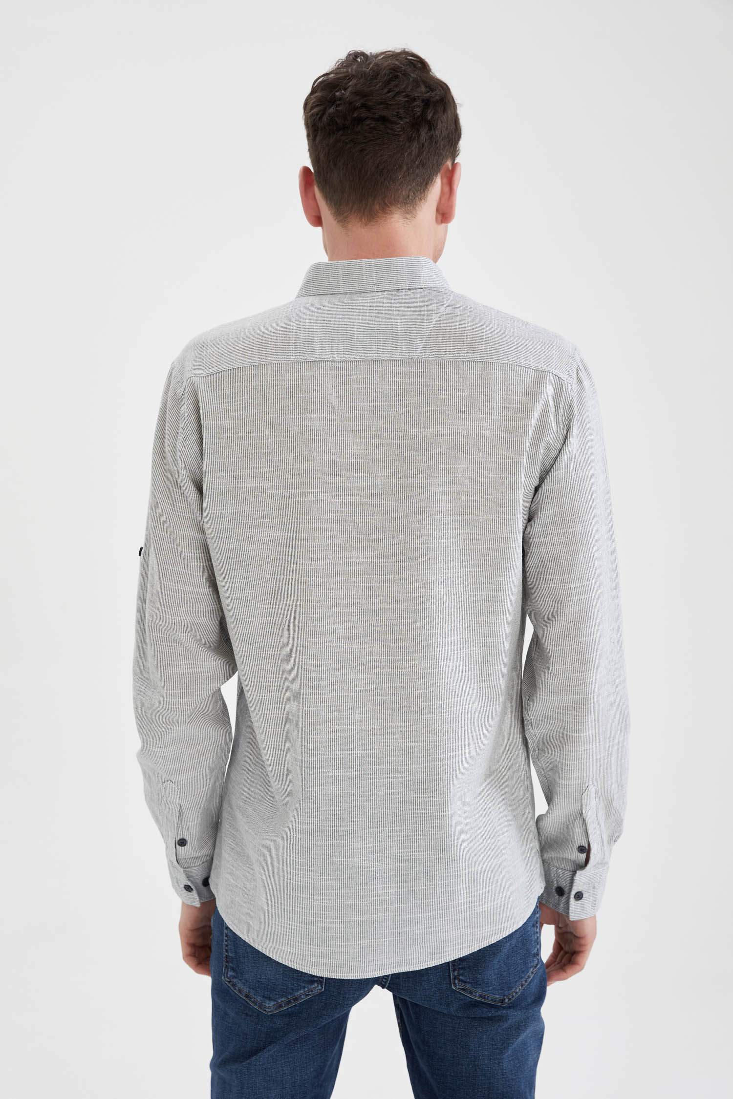 Slim Fit Düğmeli Yaka Poplin Uzun Kollu Gömlek
