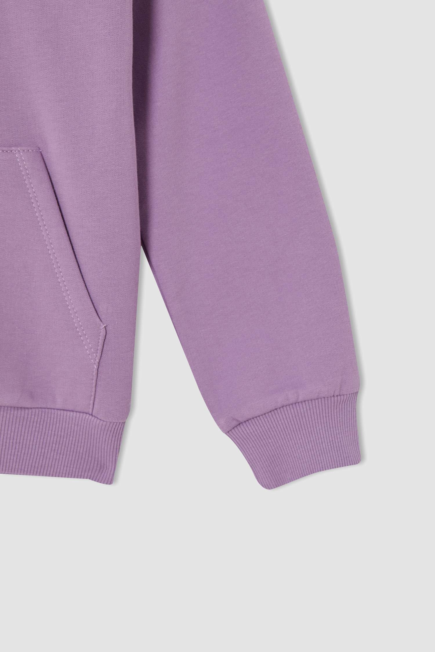 Kız Çocuk Regular Fit Kapüşonlu Kanguru Cepli İçi Yumuşak Tüylü Sweatshirt