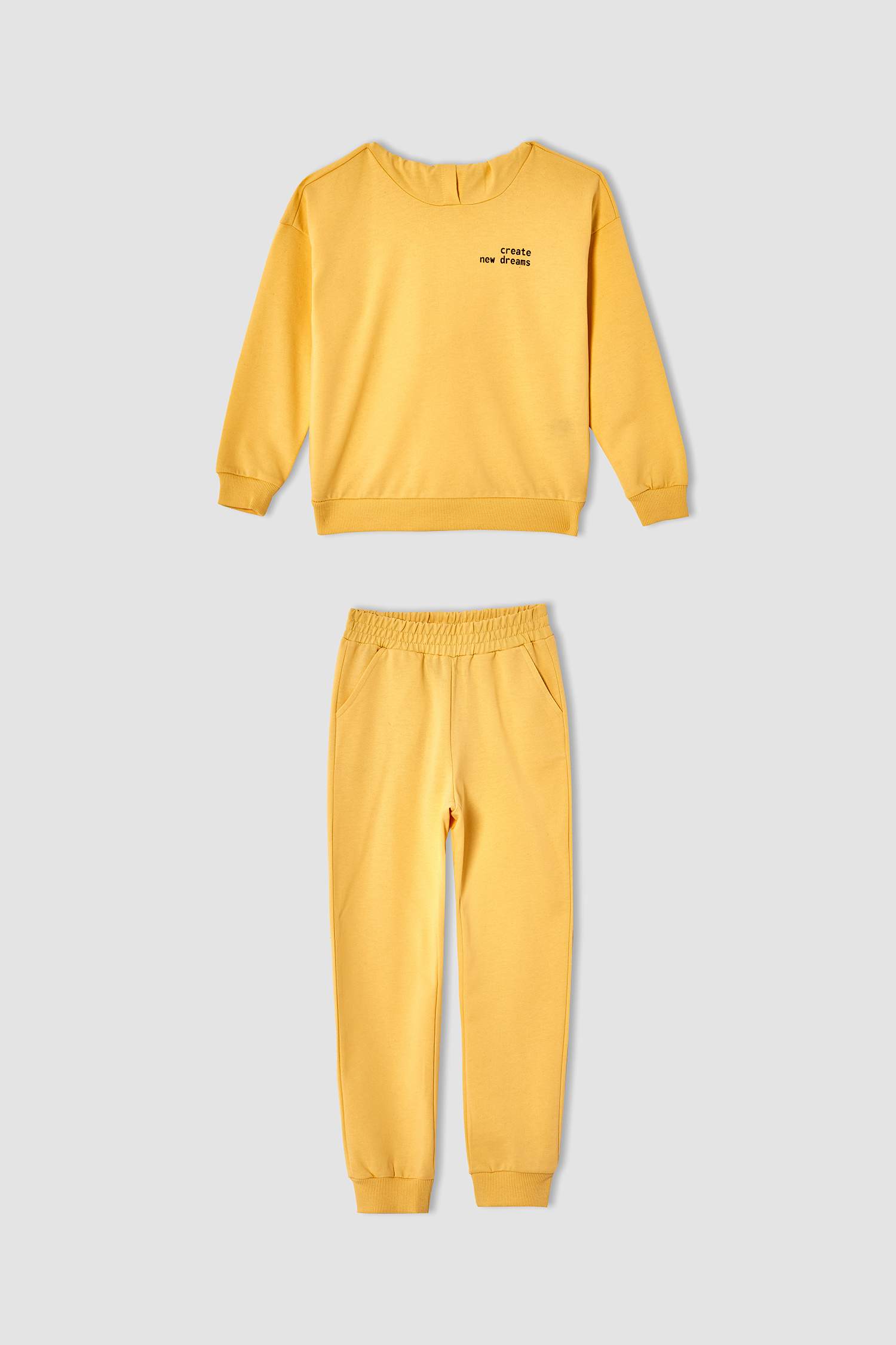 Kız Çocuk Yazı Baskılı Organik Sweatshirt ve Jogger Eşofman Alt Takımı