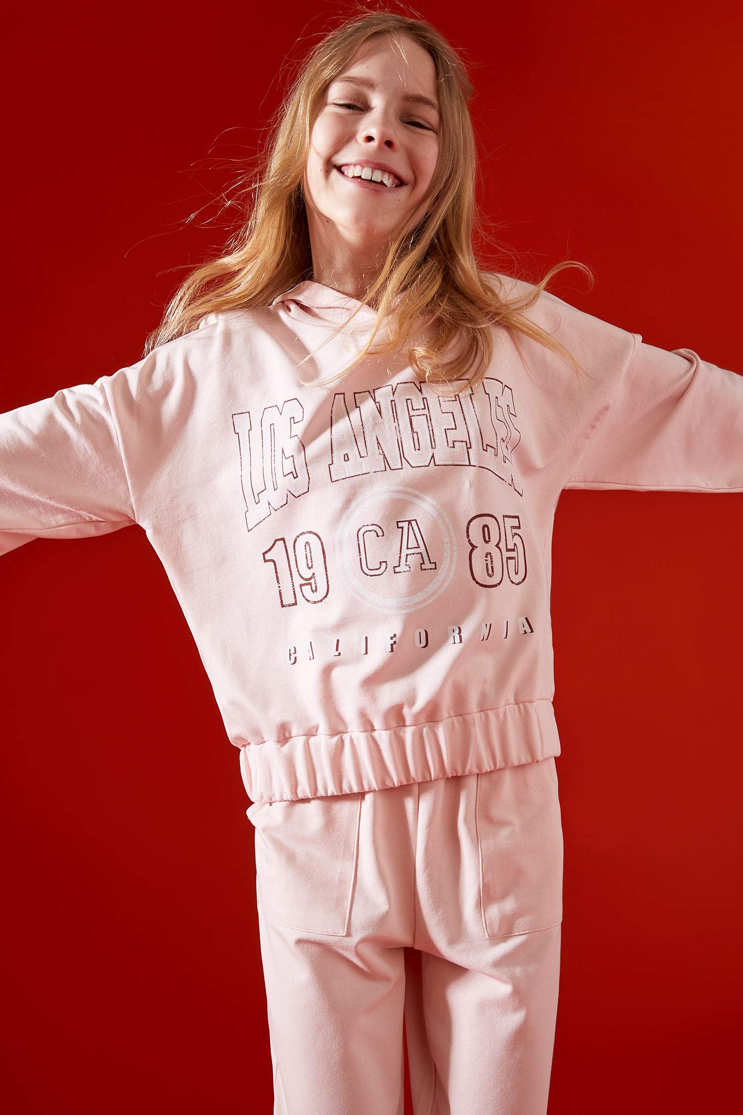 Kız Çocuk Yazı Baskılı Kapüşonlu Sweatshirt
