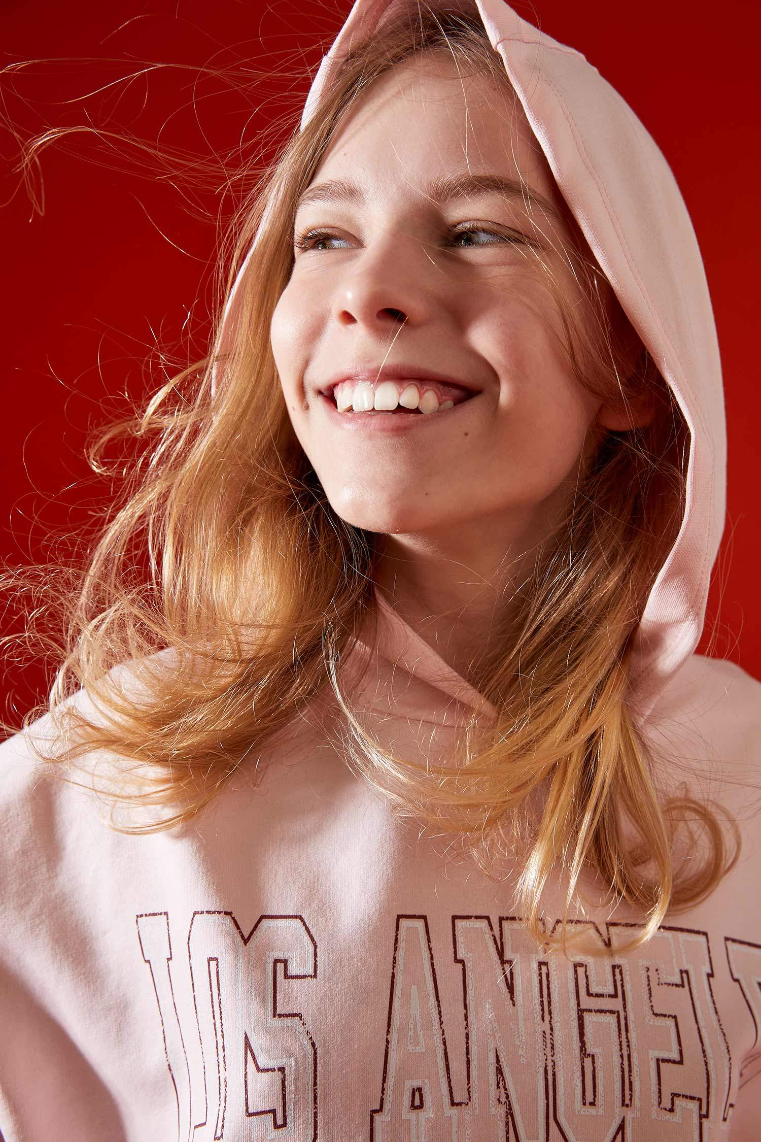 Kız Çocuk Yazı Baskılı Kapüşonlu Sweatshirt