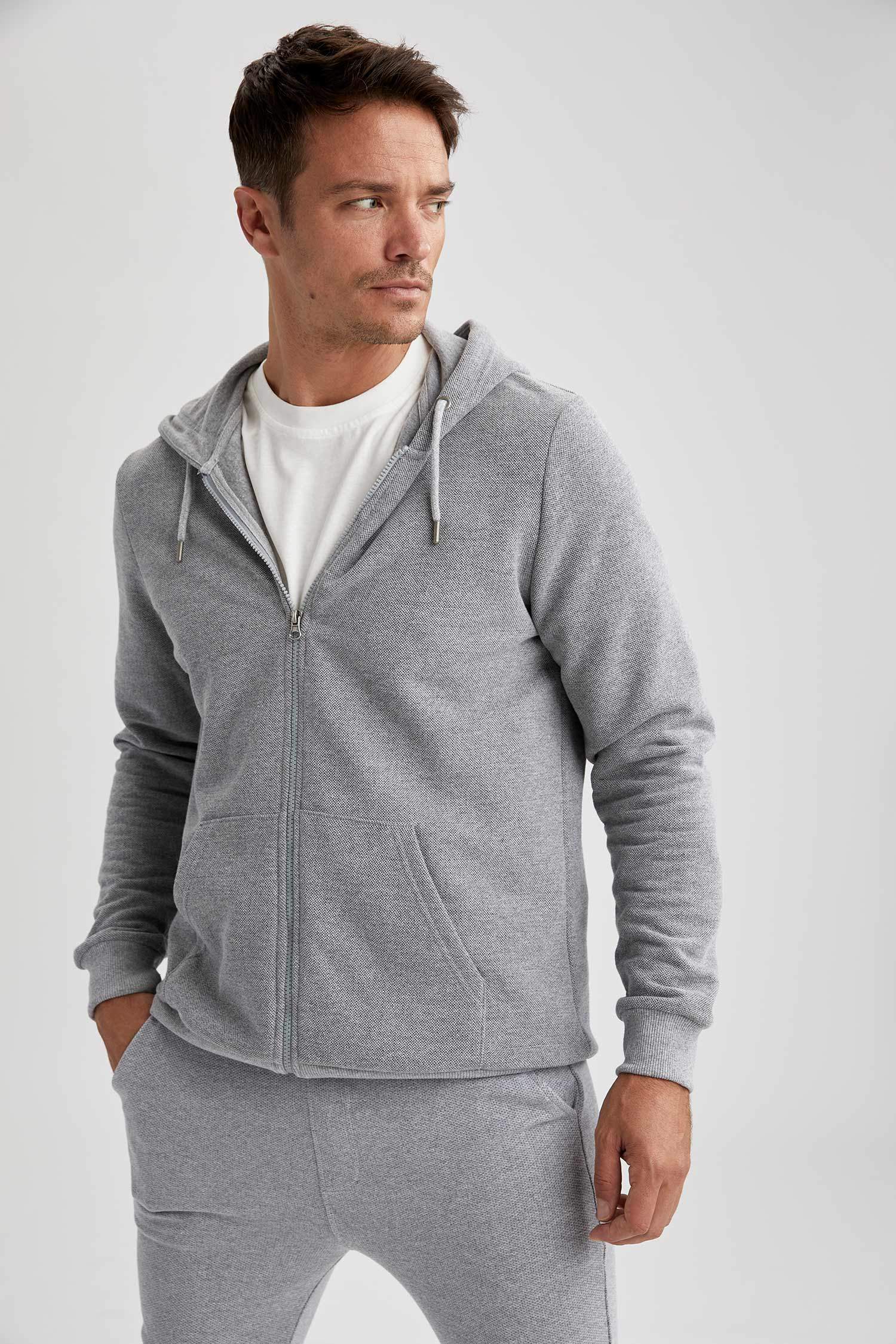 Regular Fit Kapüşonlu Fermuarlı Hırka