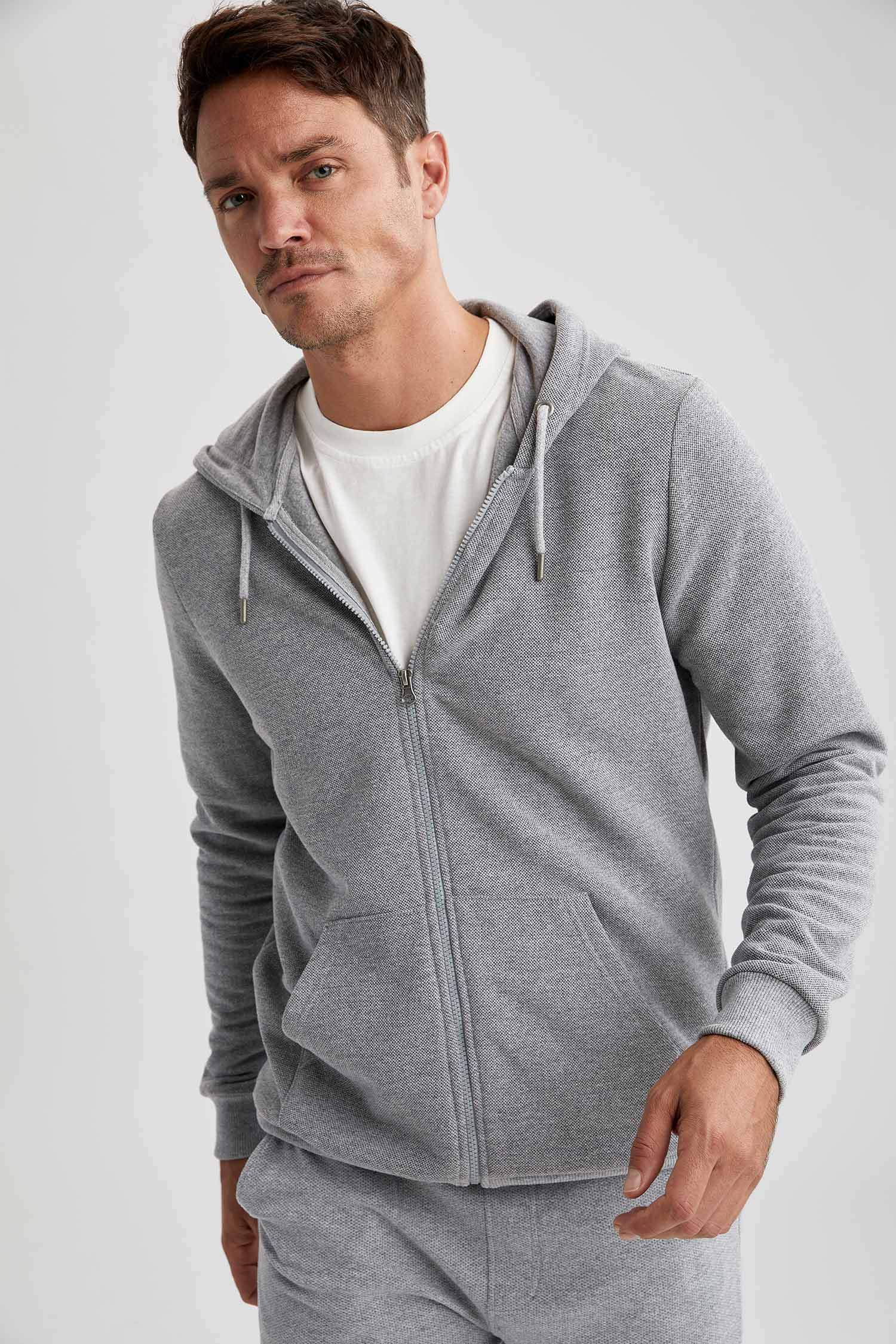 Regular Fit Kapüşonlu Fermuarlı Hırka