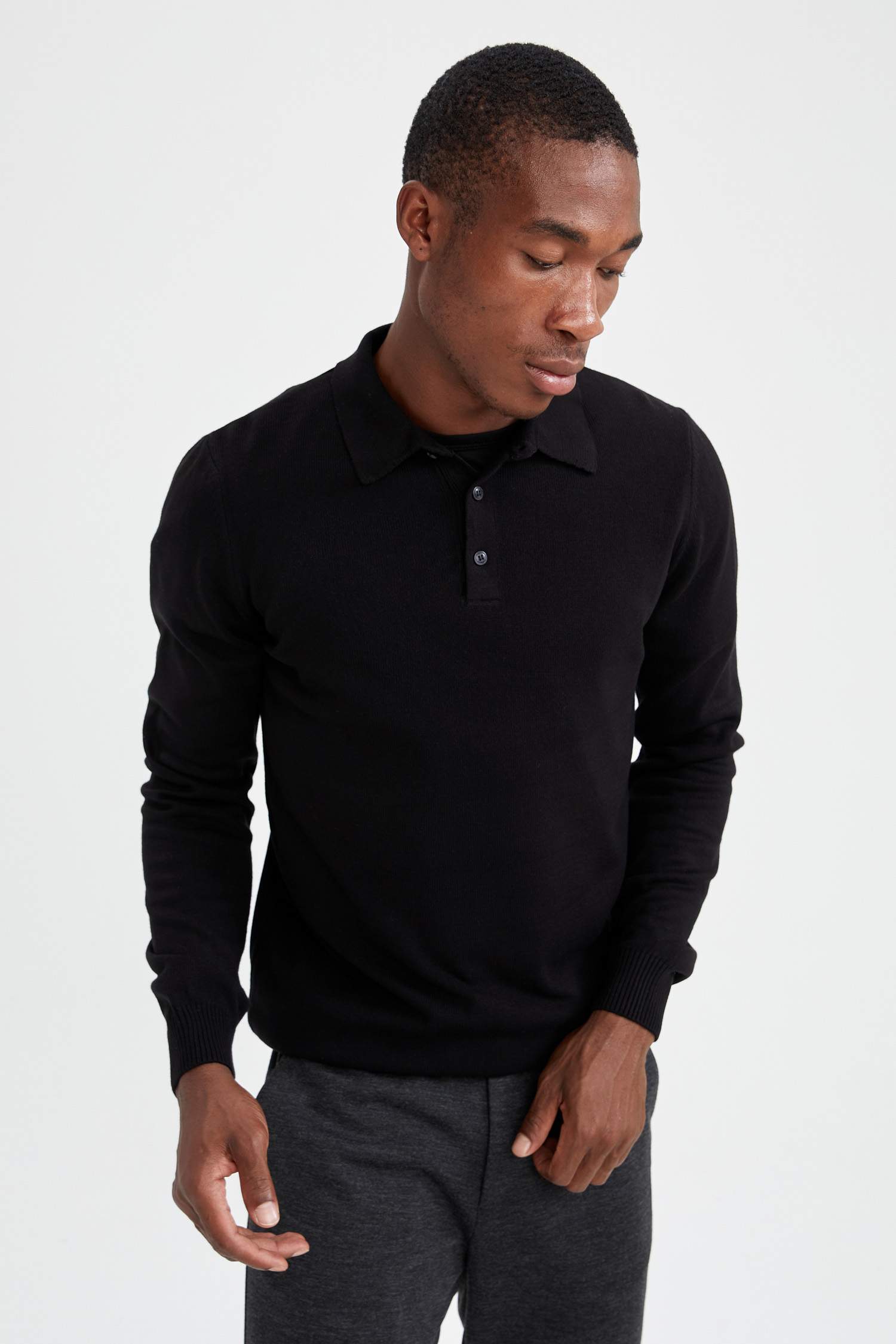 Slim Fit Polo Yaka Triko Kazak